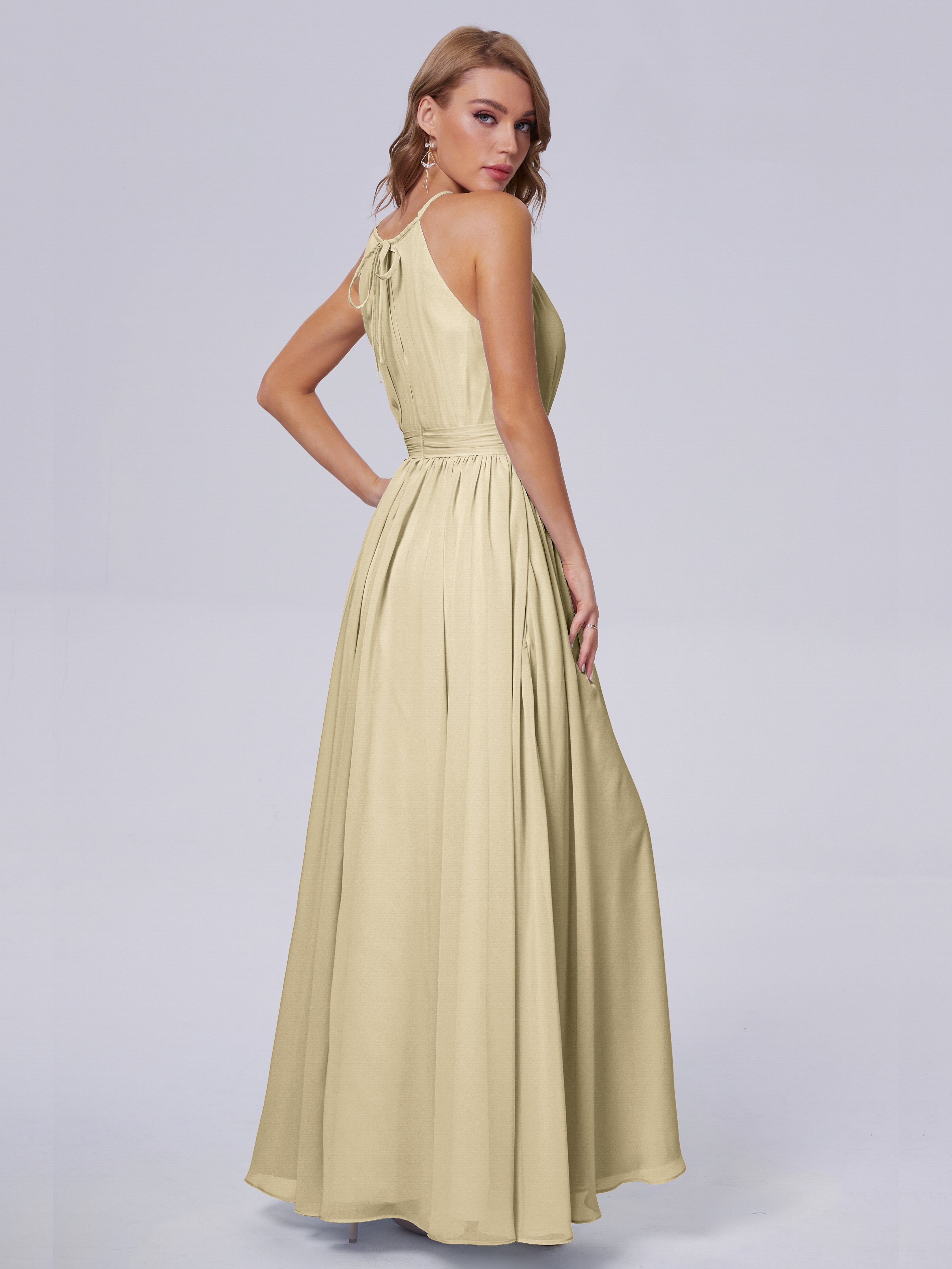 Robe Champagne Demoiselle D Honneur Brillante Licou Mousseline Robes Demoiselle D'Honneur