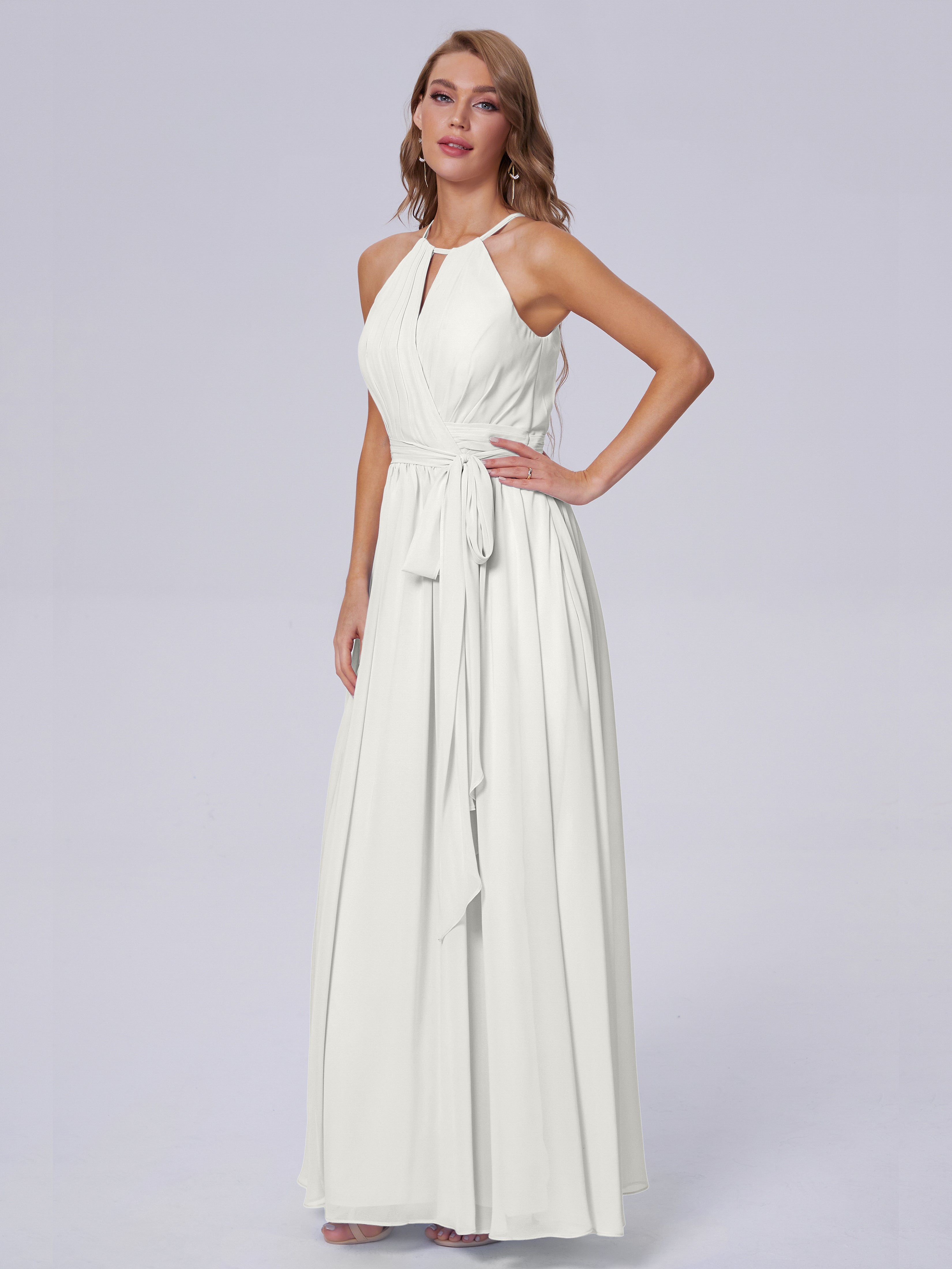 Robe De Demoiselle D Honneur Ivoire Brillante Licou Mousseline Robes Demoiselle D'Honneur