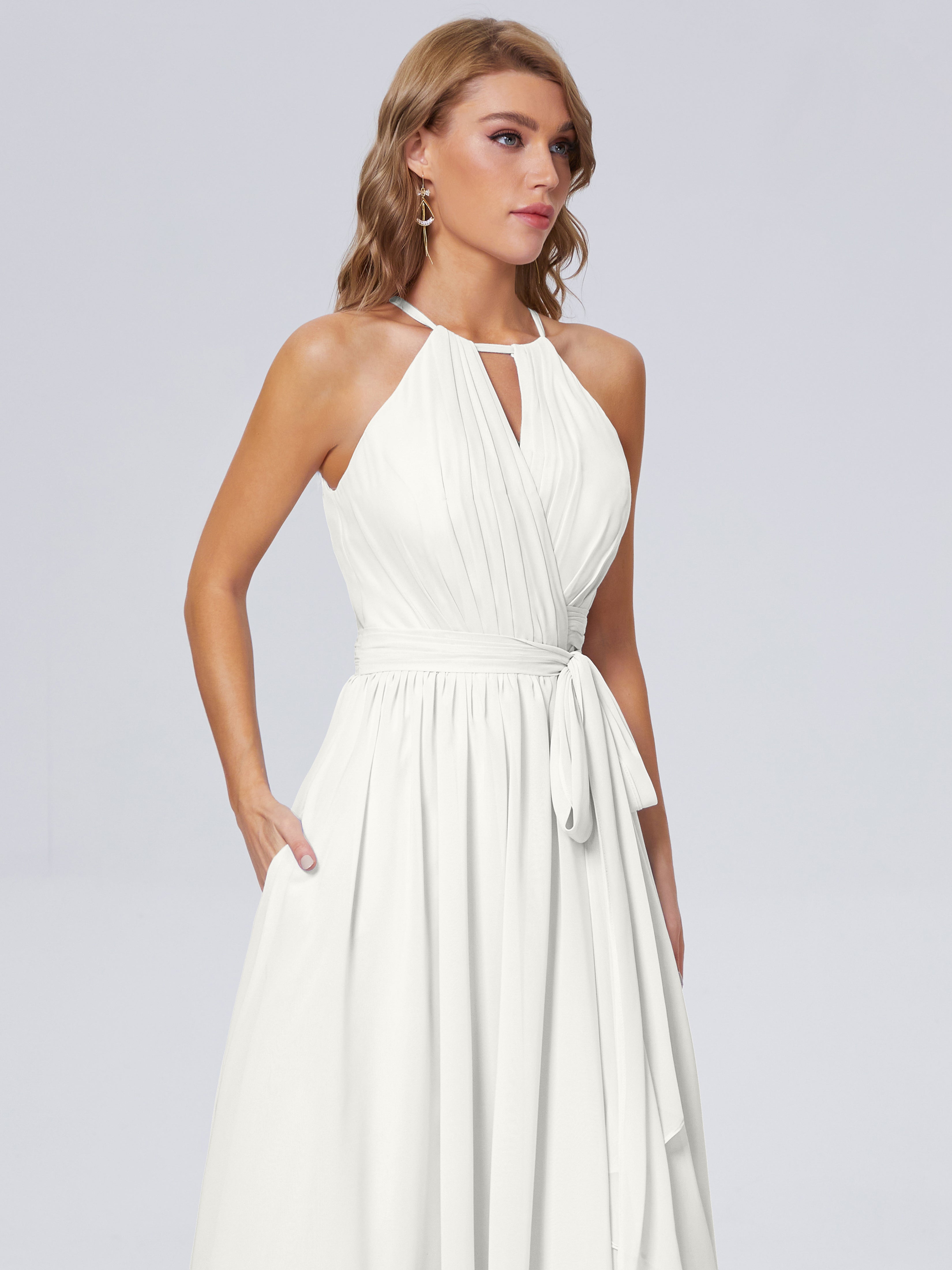 Robe De Demoiselle D Honneur Ivoire Brillante Licou Mousseline Robes Demoiselle D'Honneur