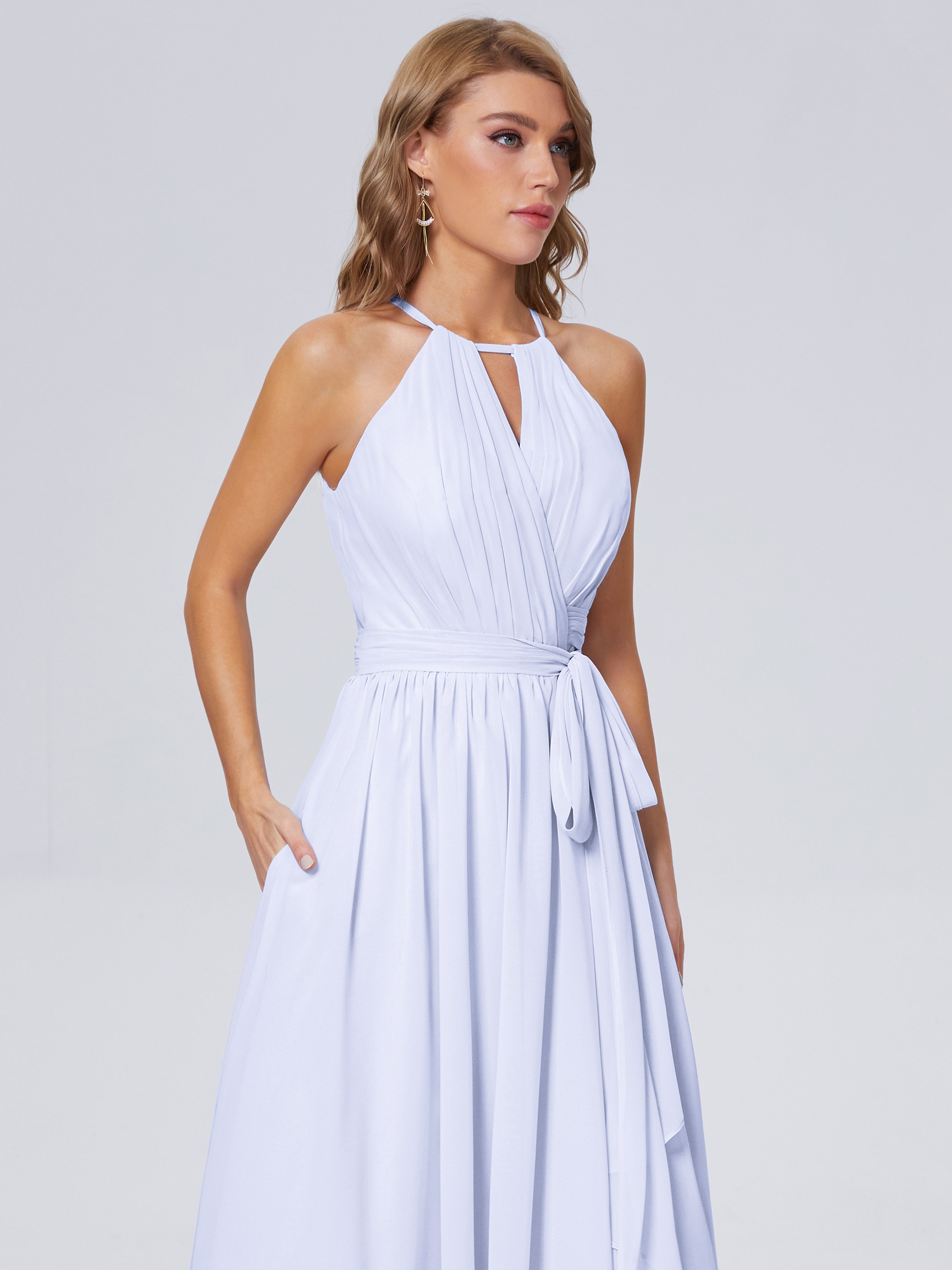 Robe Lavande Demoiselle D Honneur Brillante Licou Mousseline Robes Demoiselle D'Honneur