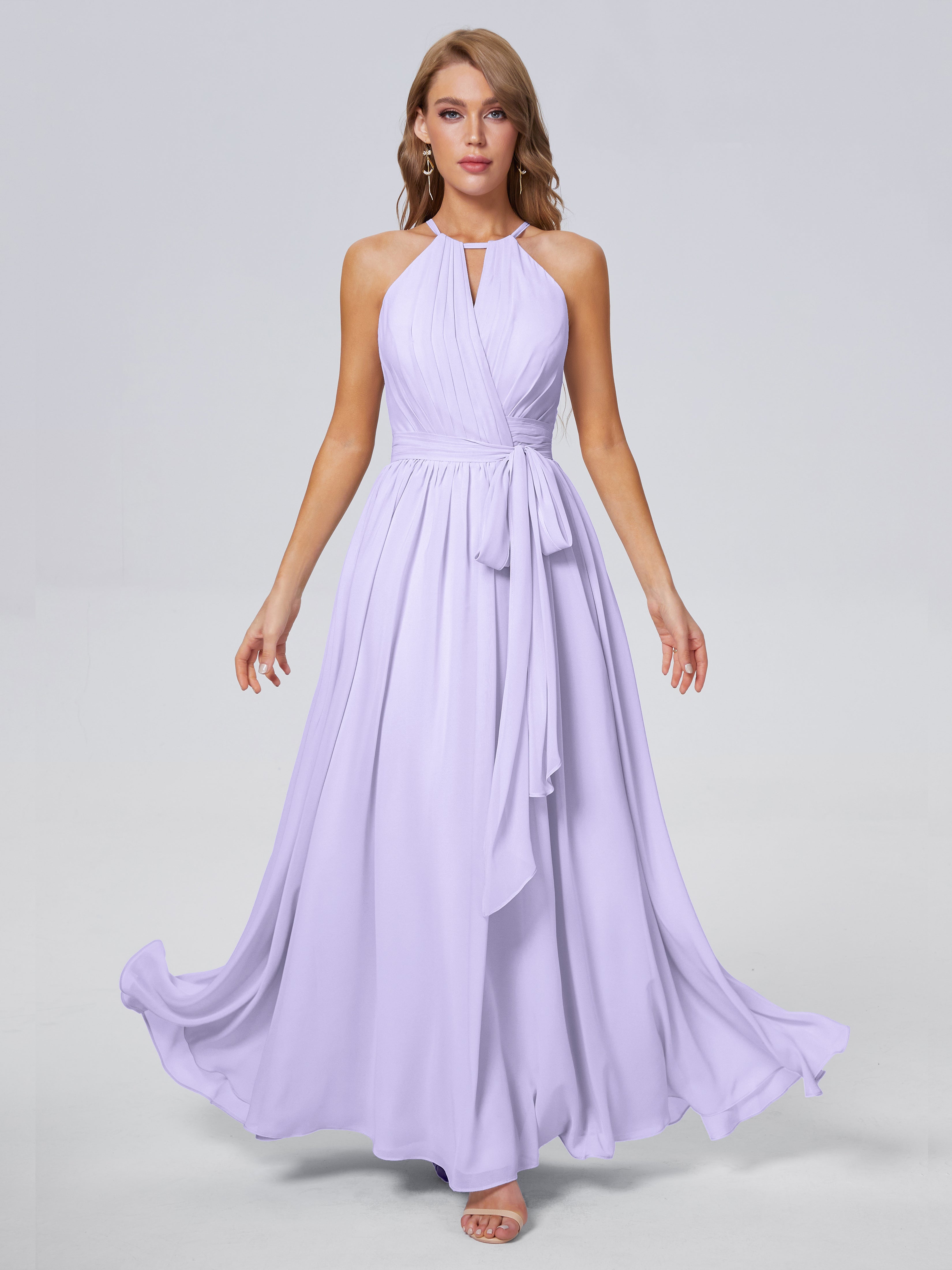 Robe Demoiselle D Honneur Couleur Lilas Brillante Licou Mousseline Robes Demoiselle D'Honneur