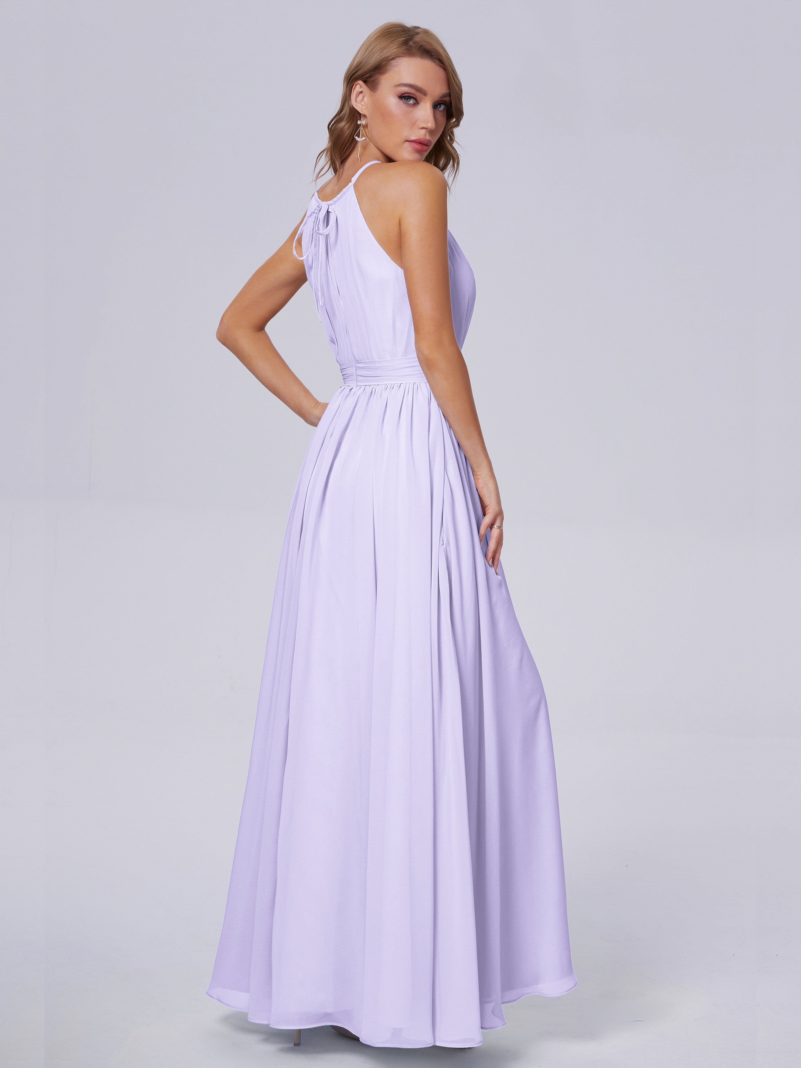 Robe Demoiselle D Honneur Couleur Lilas Brillante Licou Mousseline Robes Demoiselle D'Honneur