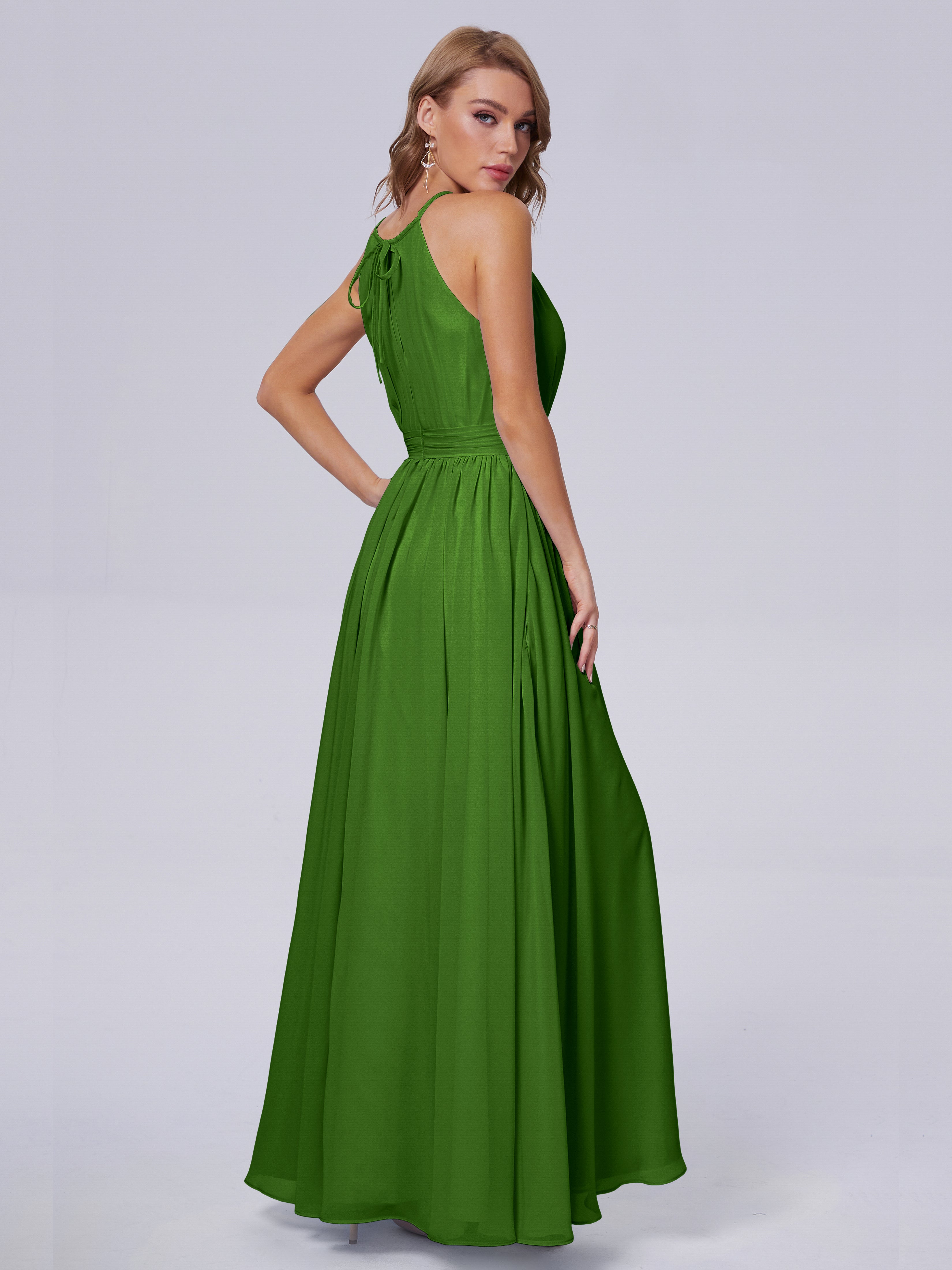 Robes De Demoiselle D'Honneur Vert Mousse Brillante Licou Mousseline Robes Demoiselle D'Honneur