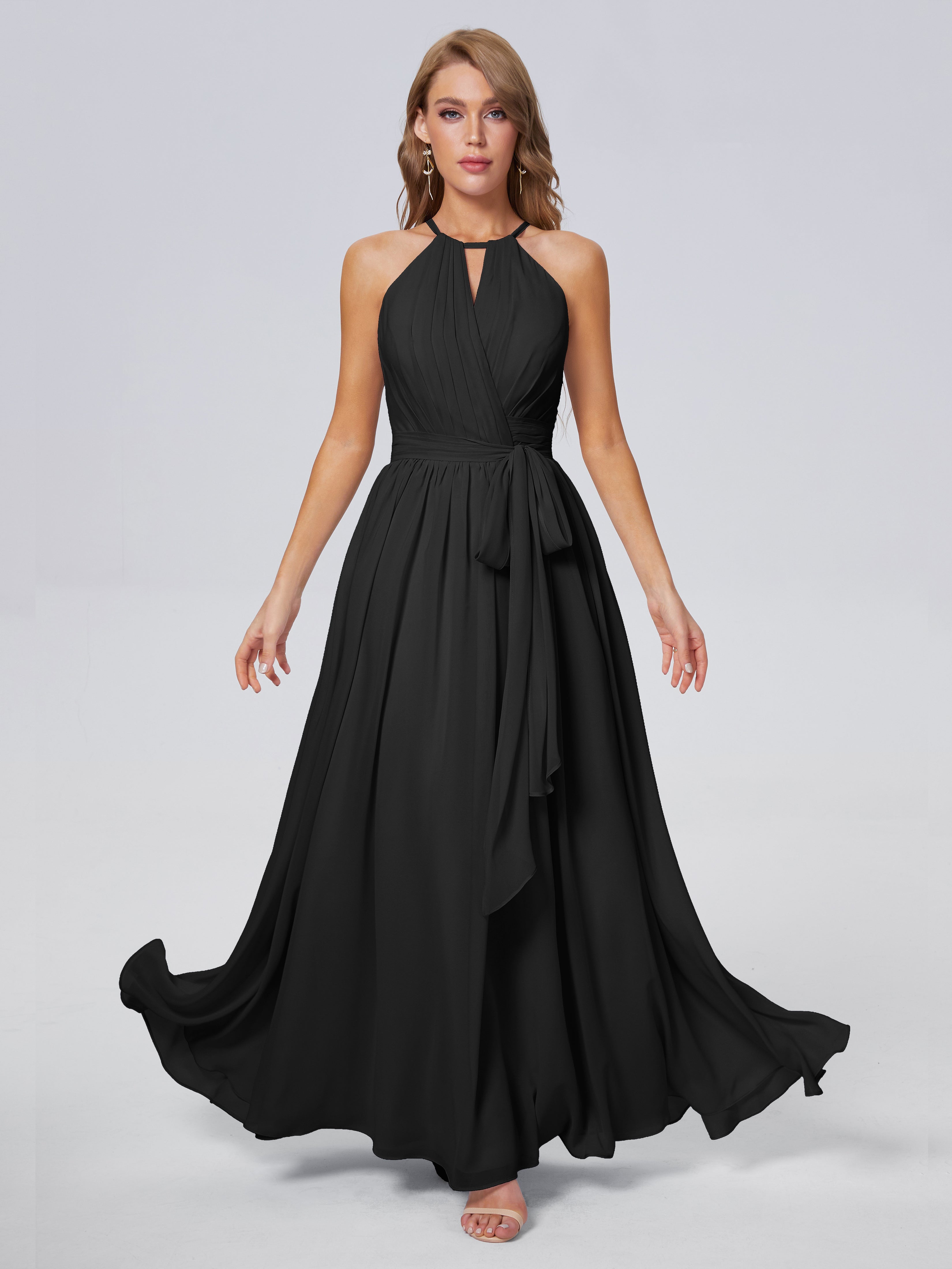 Demoiselle D Honneur Noir Brillante Licou Mousseline Robes Demoiselle D'Honneur
