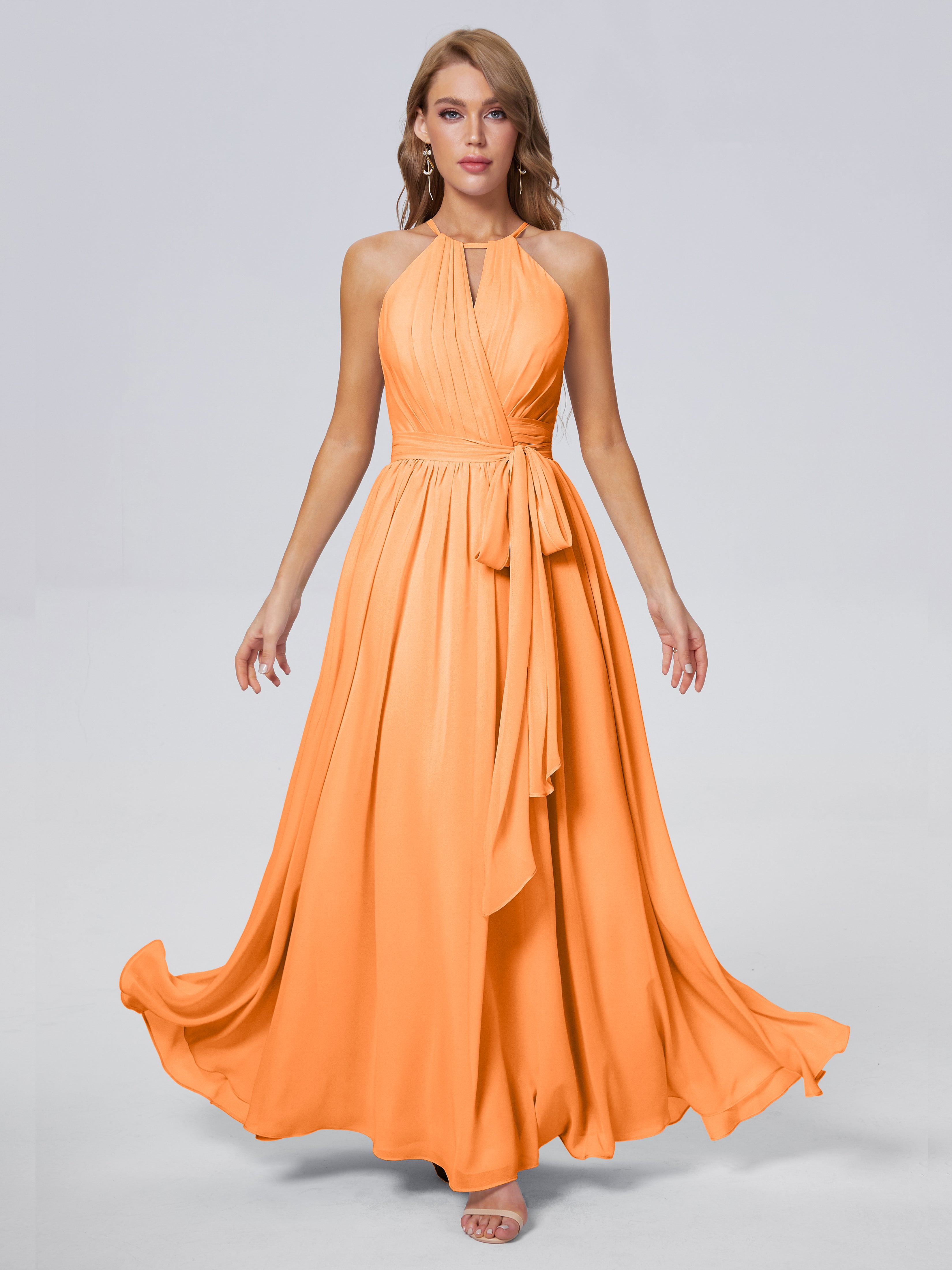 Demoiselle Dhonneur Robe Orange Brillante Licou Mousseline Robes Demoiselle D'Honneur
