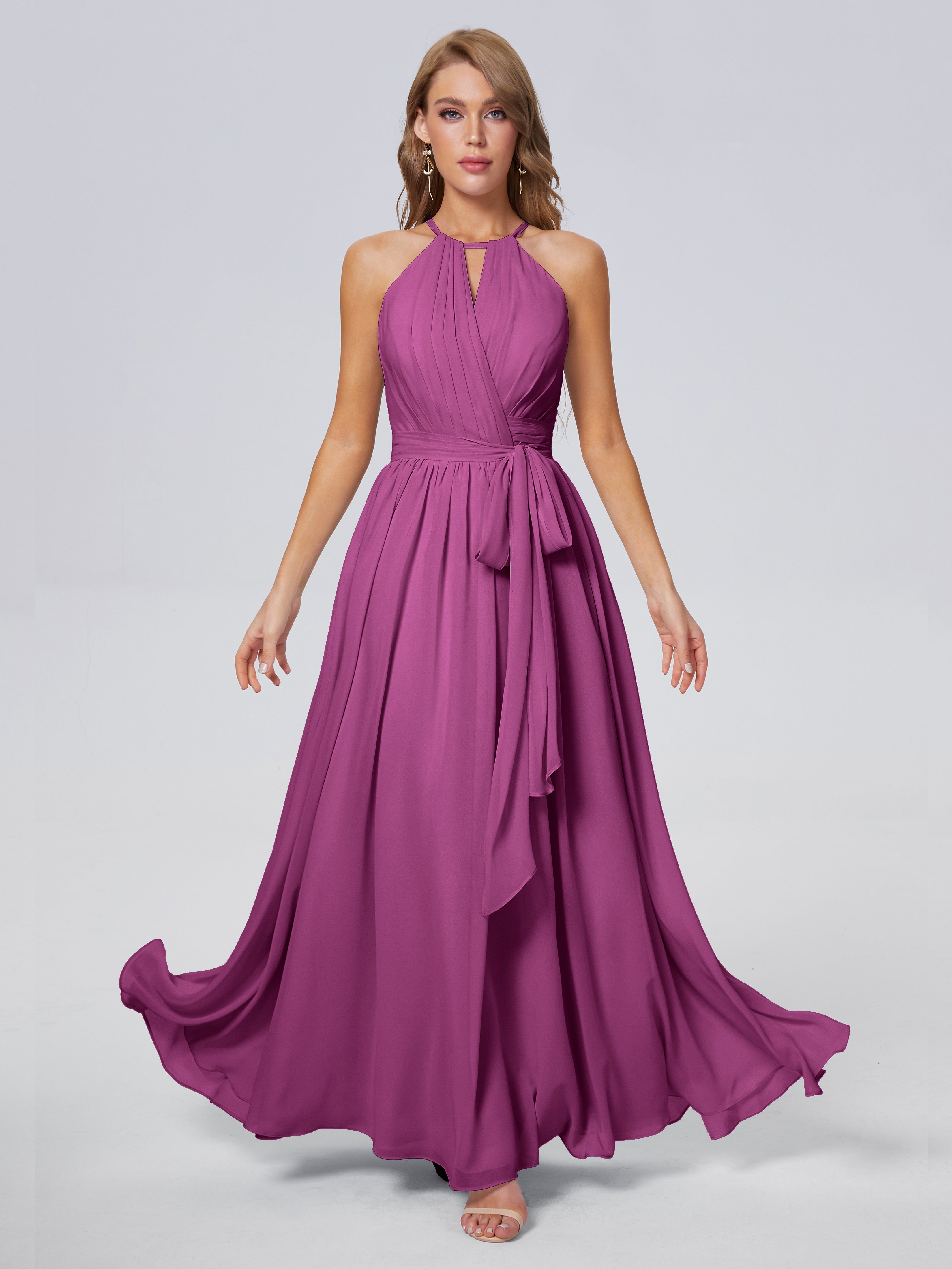 Robes De Demoiselle D'Honneur Orchidée Brillante Licou Mousseline Robes Demoiselle D'Honneur