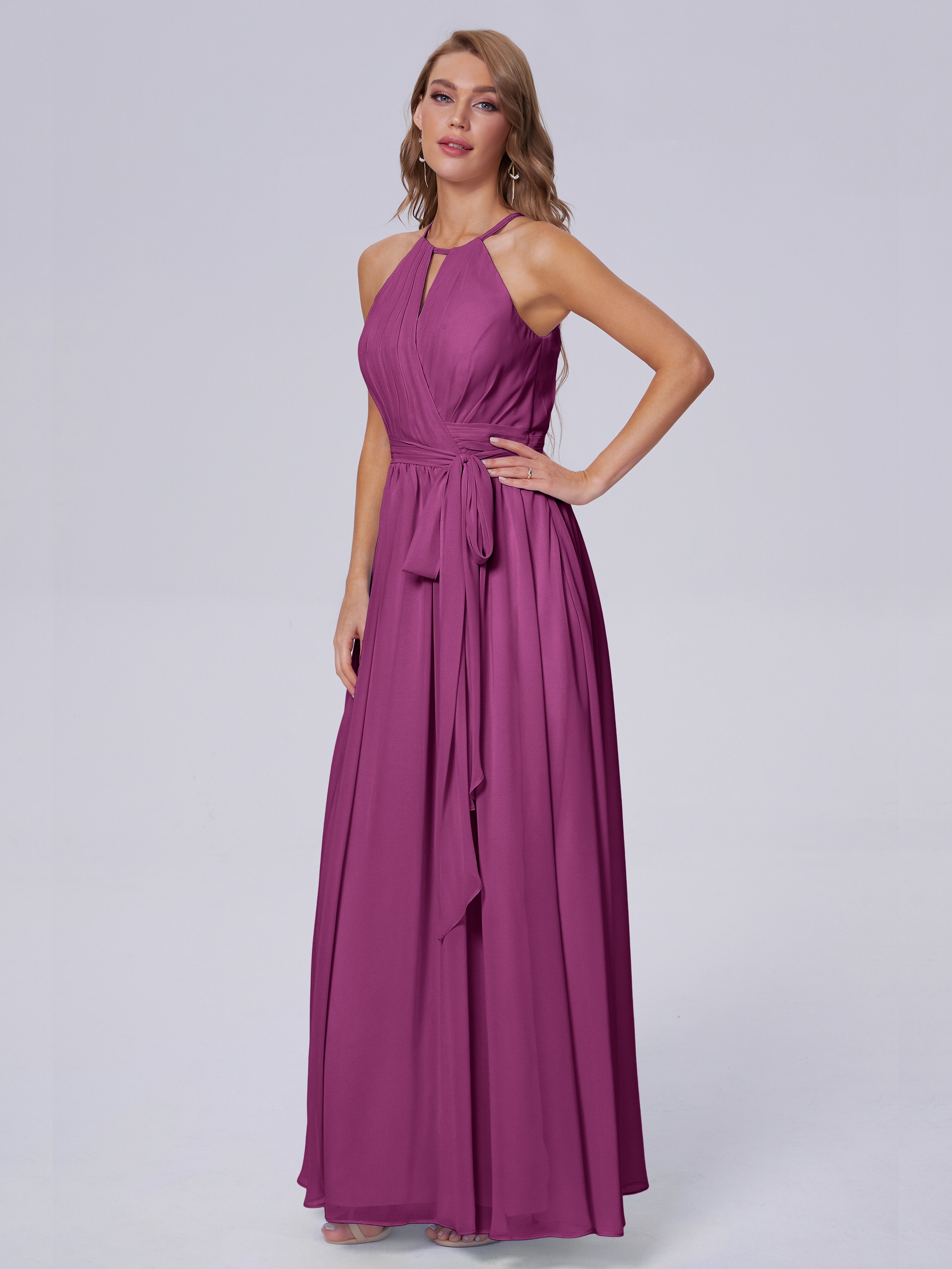 Robes De Demoiselle D'Honneur Orchidée Brillante Licou Mousseline Robes Demoiselle D'Honneur