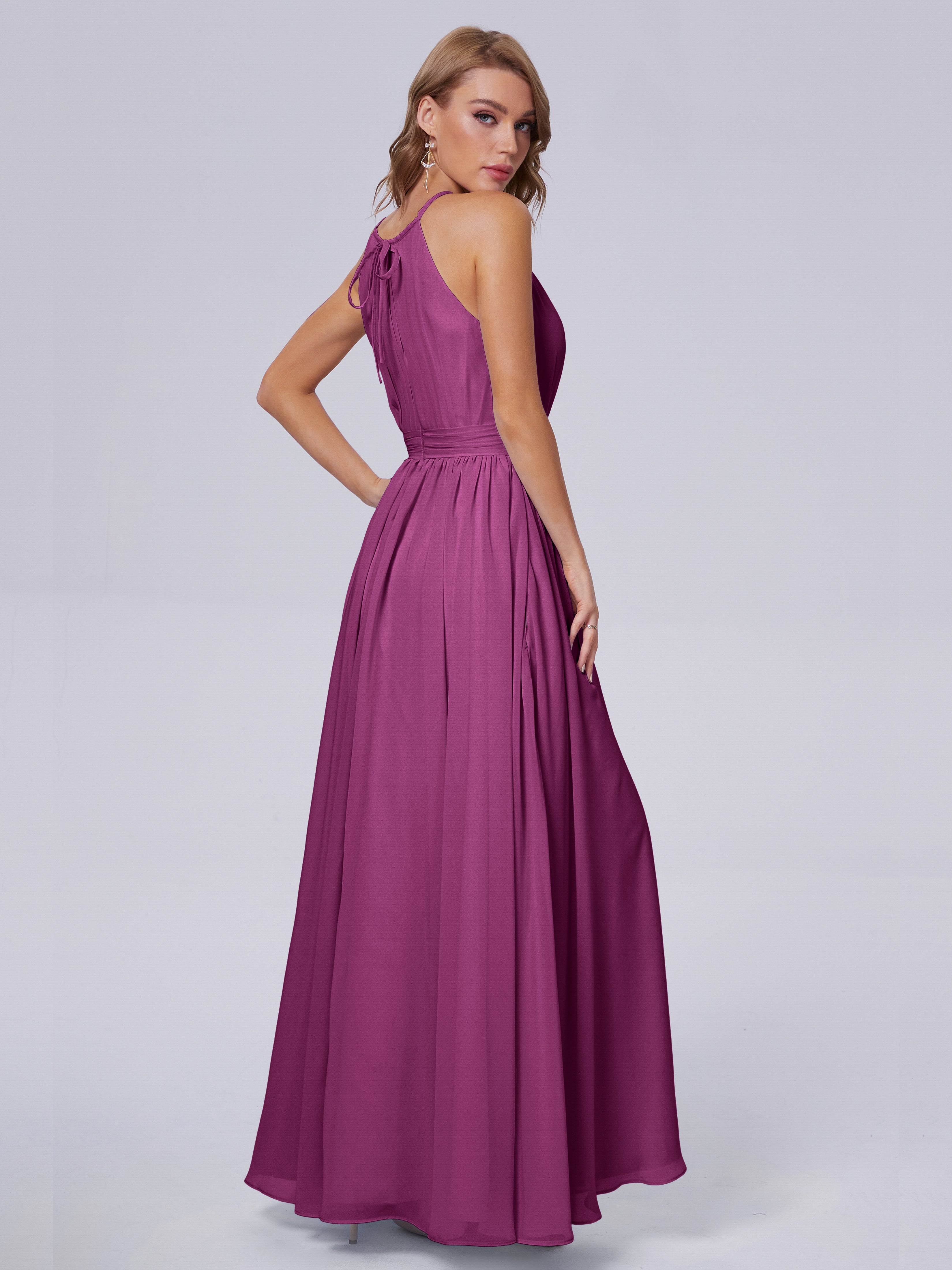 Robes De Demoiselle D'Honneur Orchidée Brillante Licou Mousseline Robes Demoiselle D'Honneur