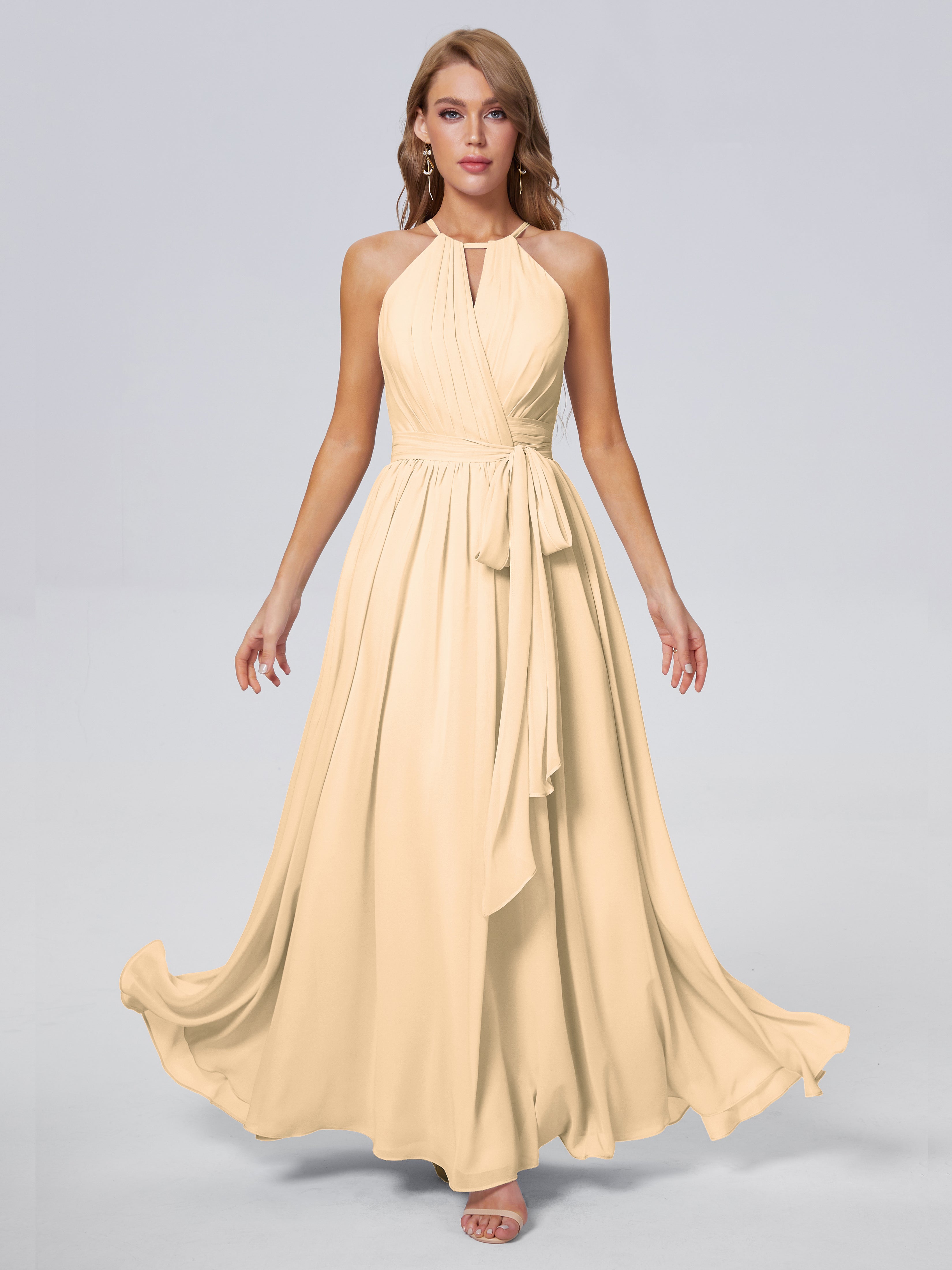 Robe De Demoiselle D Honneur Peche Brillante Licou Mousseline Robes Demoiselle D'Honneur