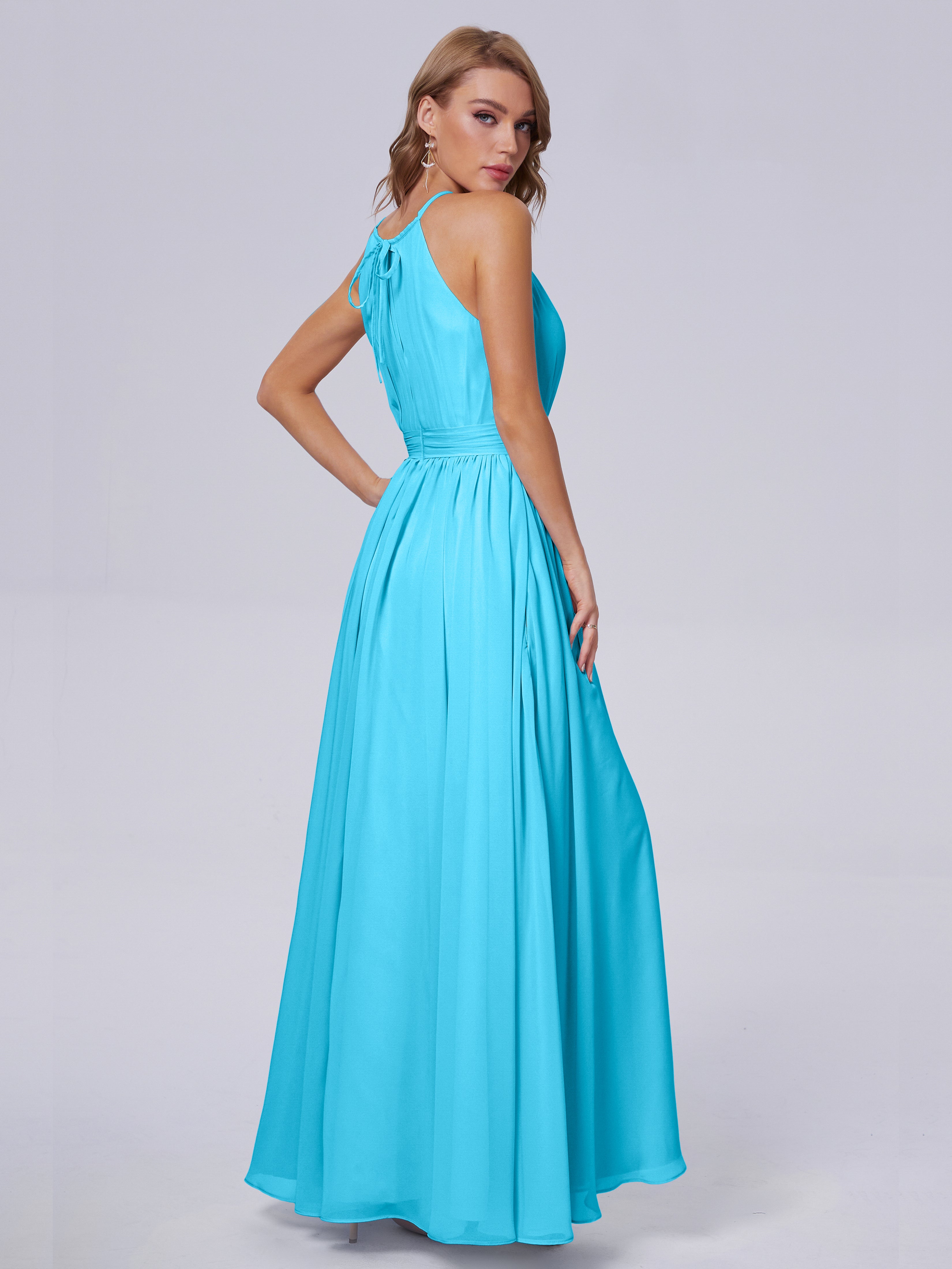 Robe De Demoiselle D'Honneur En Piscine Brillante Licou Mousseline Robes Demoiselle D'Honneur