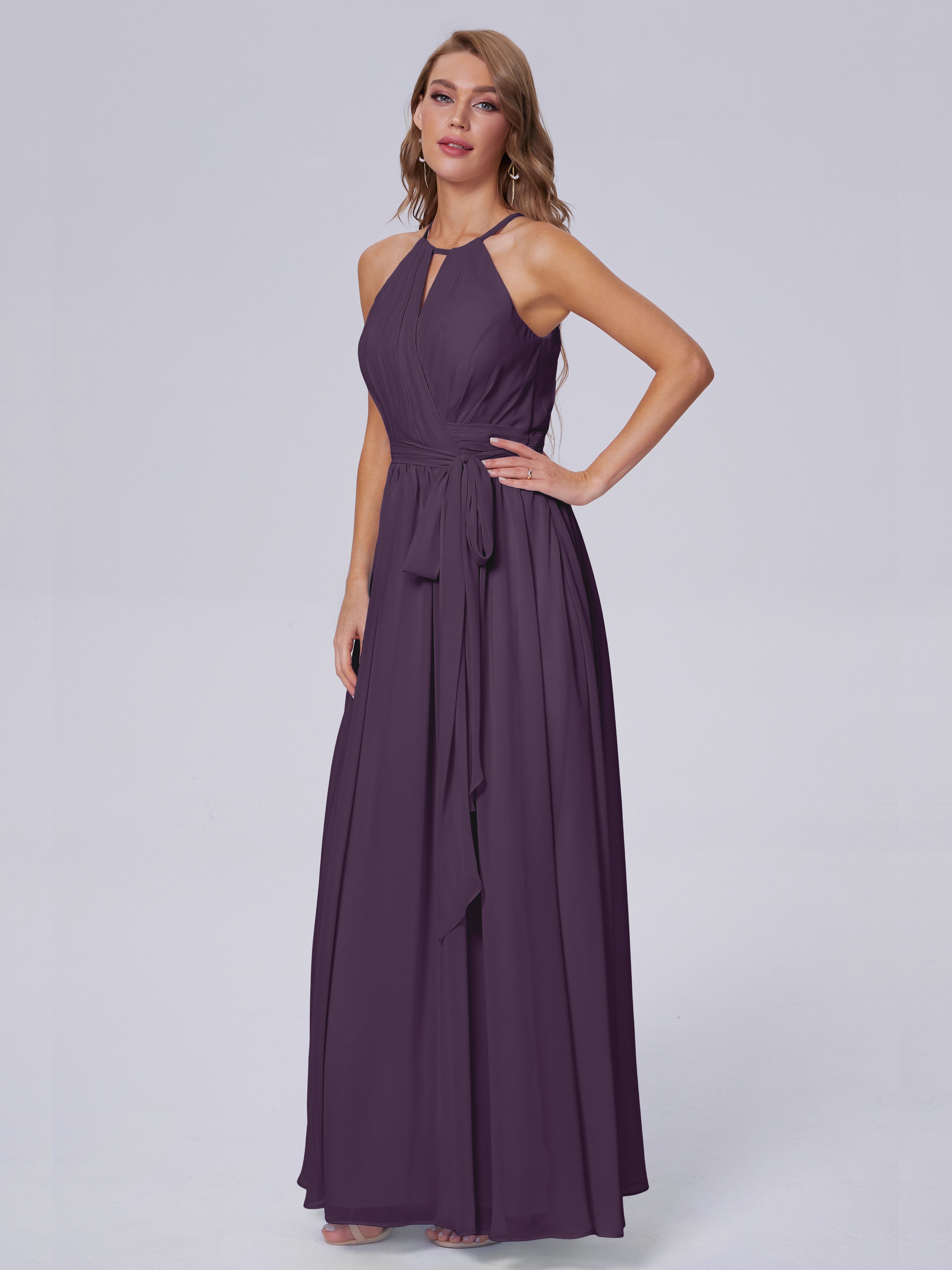 Robe Demoiselle D Honneur Plume Brillante Licou Mousseline Robes Demoiselle D'Honneur