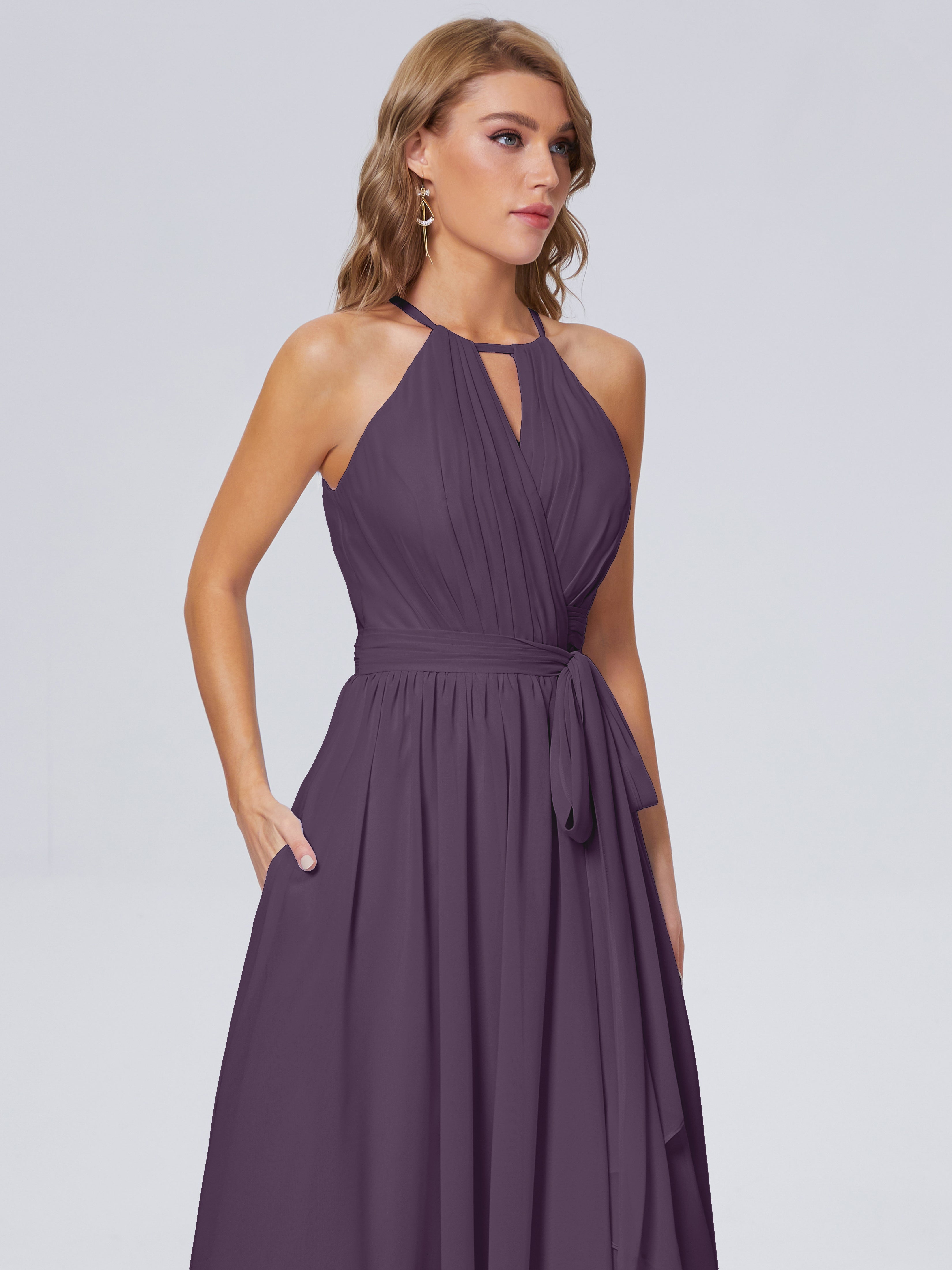 Robe Demoiselle D Honneur Plume Brillante Licou Mousseline Robes Demoiselle D'Honneur