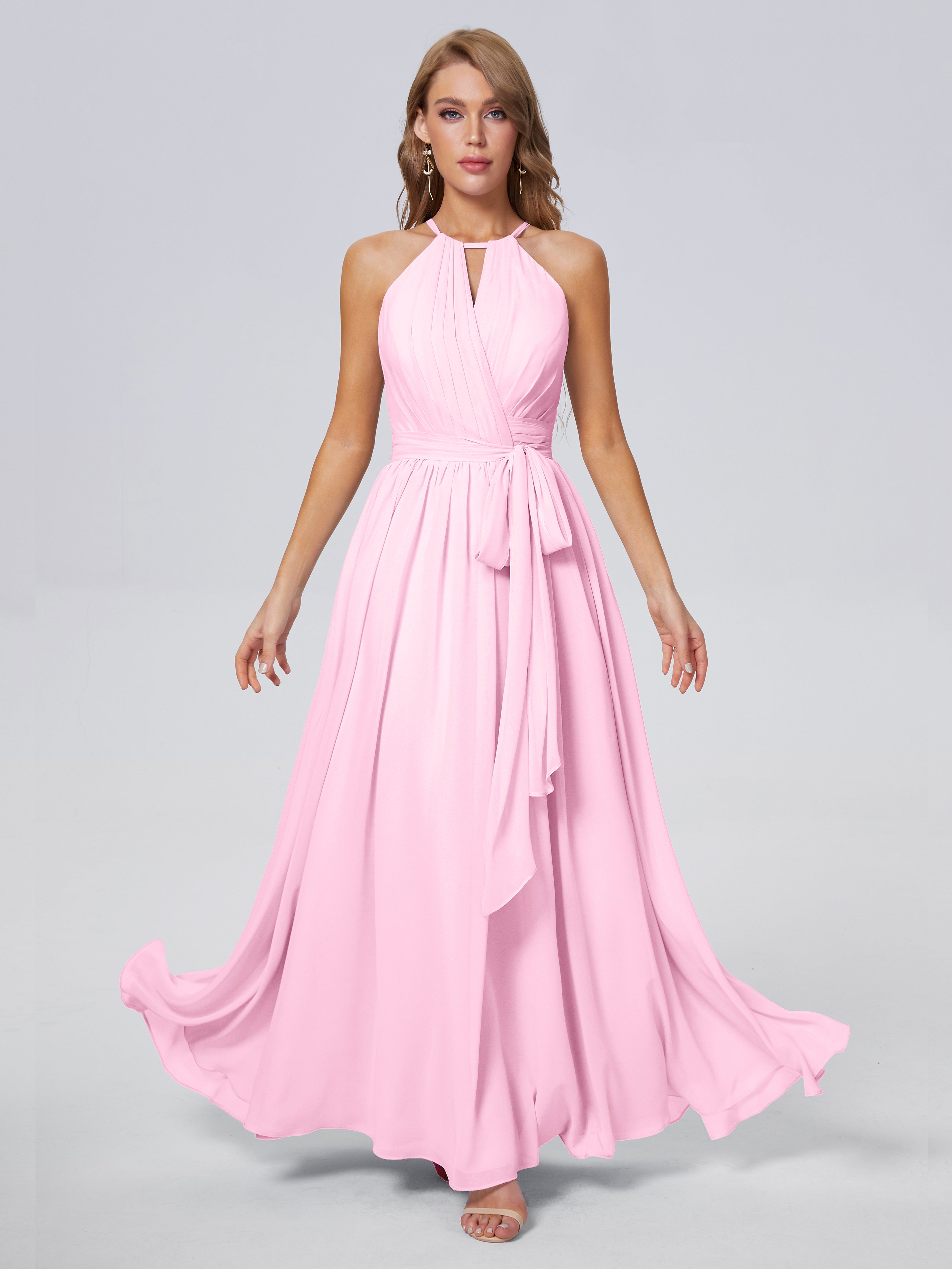 Robe Demoiselle D Honneur Rose Bonbon Brillante Licou Mousseline Robes Demoiselle D'Honneur