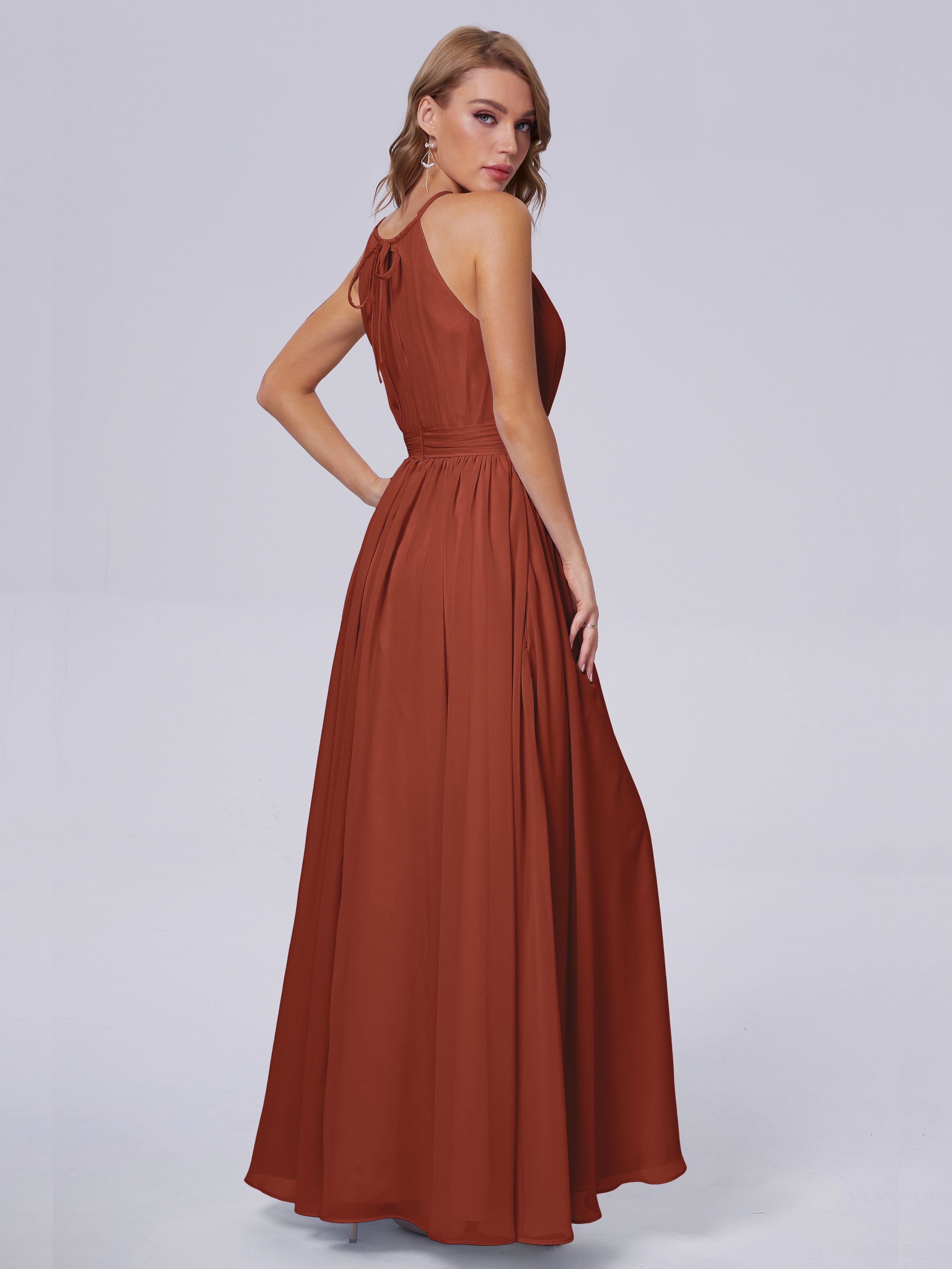 Robe Demoiselle D Honneur Rouille Brillante Licou Mousseline Robes Demoiselle D'Honneur