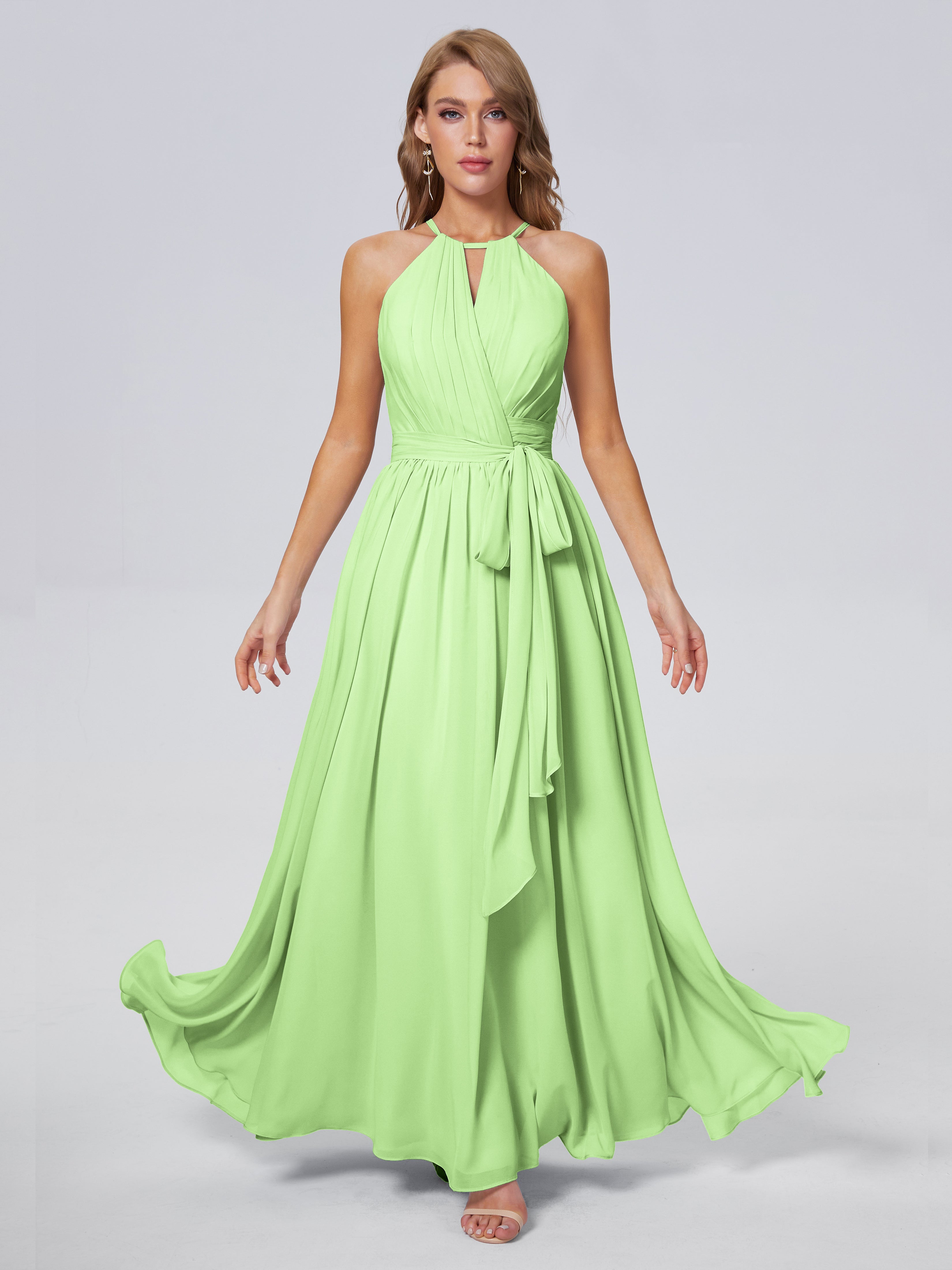 Robe Demoiselle Dhonneur Vert Sauge Brillante Licou Mousseline Robes Demoiselle D'Honneur