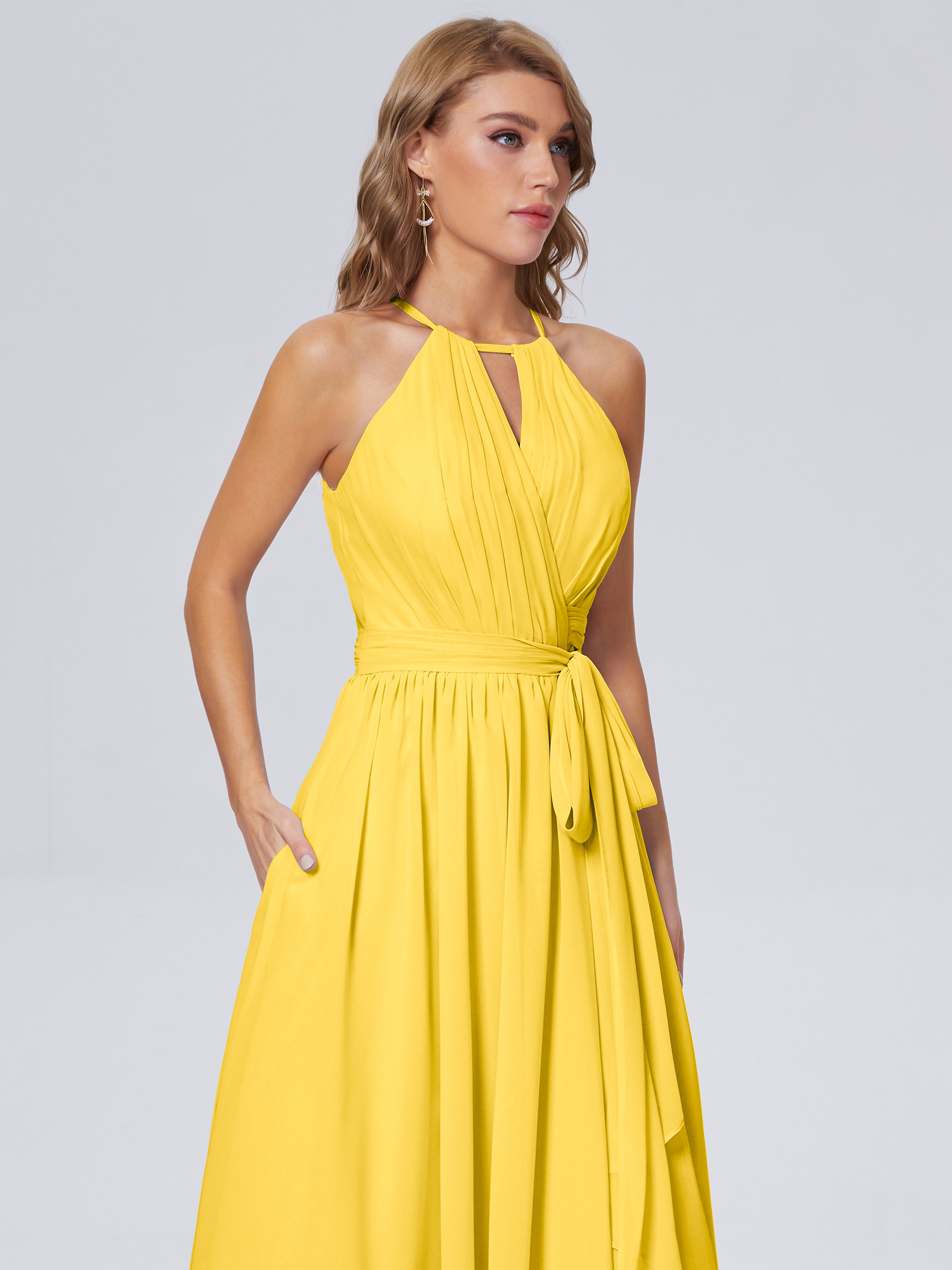 Robe De Demoiselle D'Honneur Souci Brillante Licou Mousseline Robes Demoiselle D'Honneur