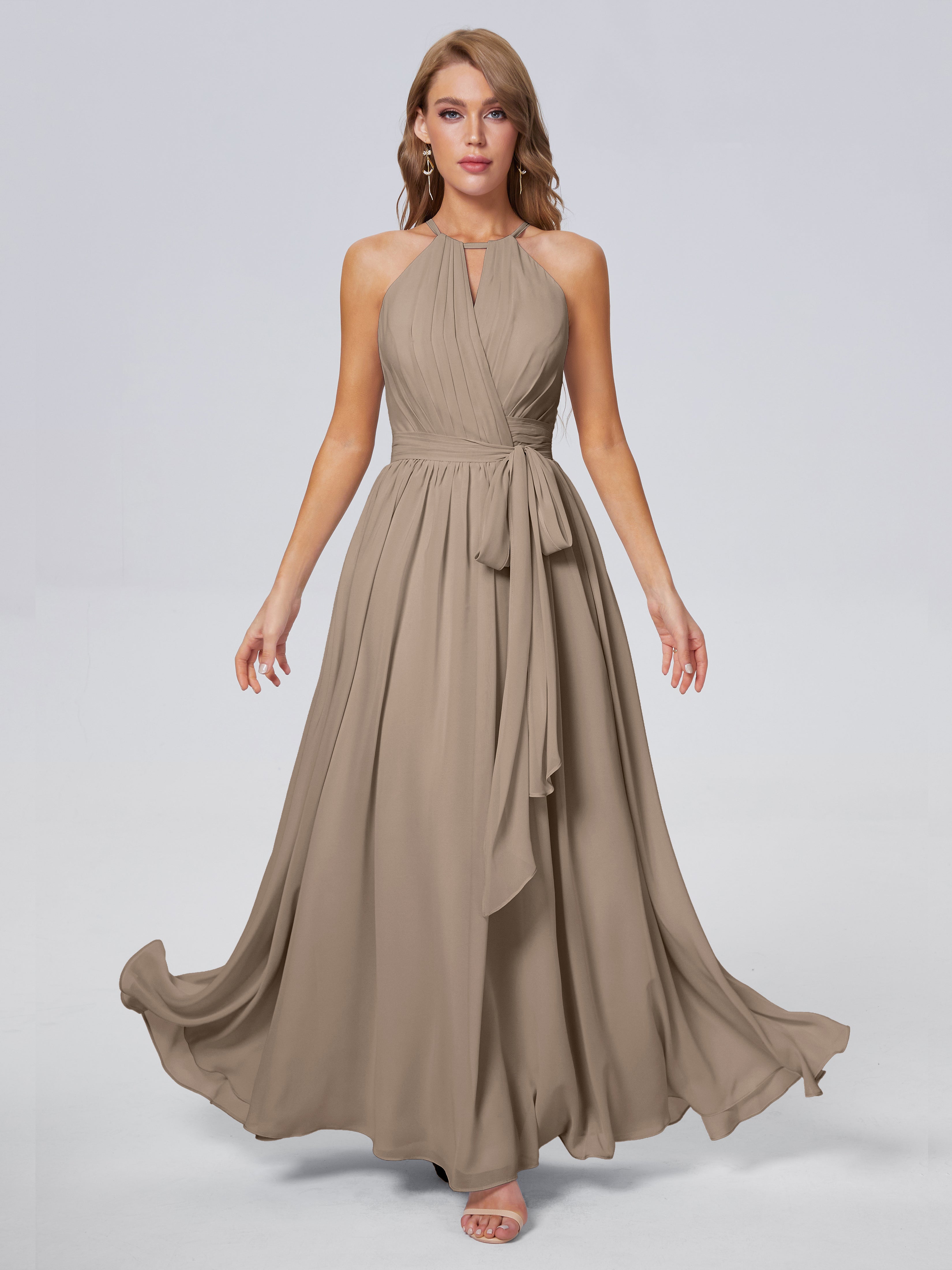Robe Demoiselle D Honneur Taupe Brillante Licou Mousseline Robes Demoiselle D'Honneur