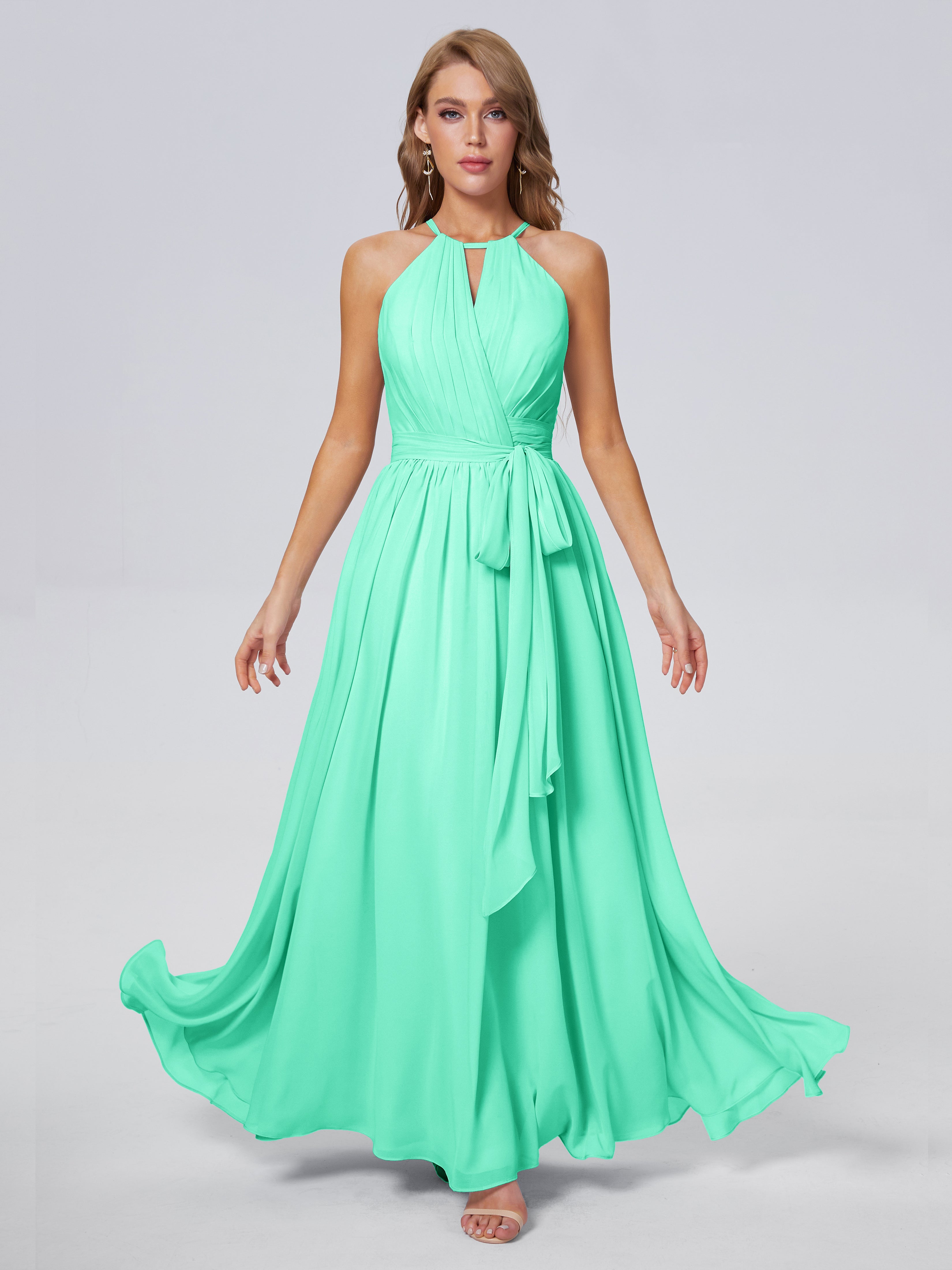 Robe Demoiselle D Honneur Turquoise Brillante Licou Mousseline Robes Demoiselle D'Honneur