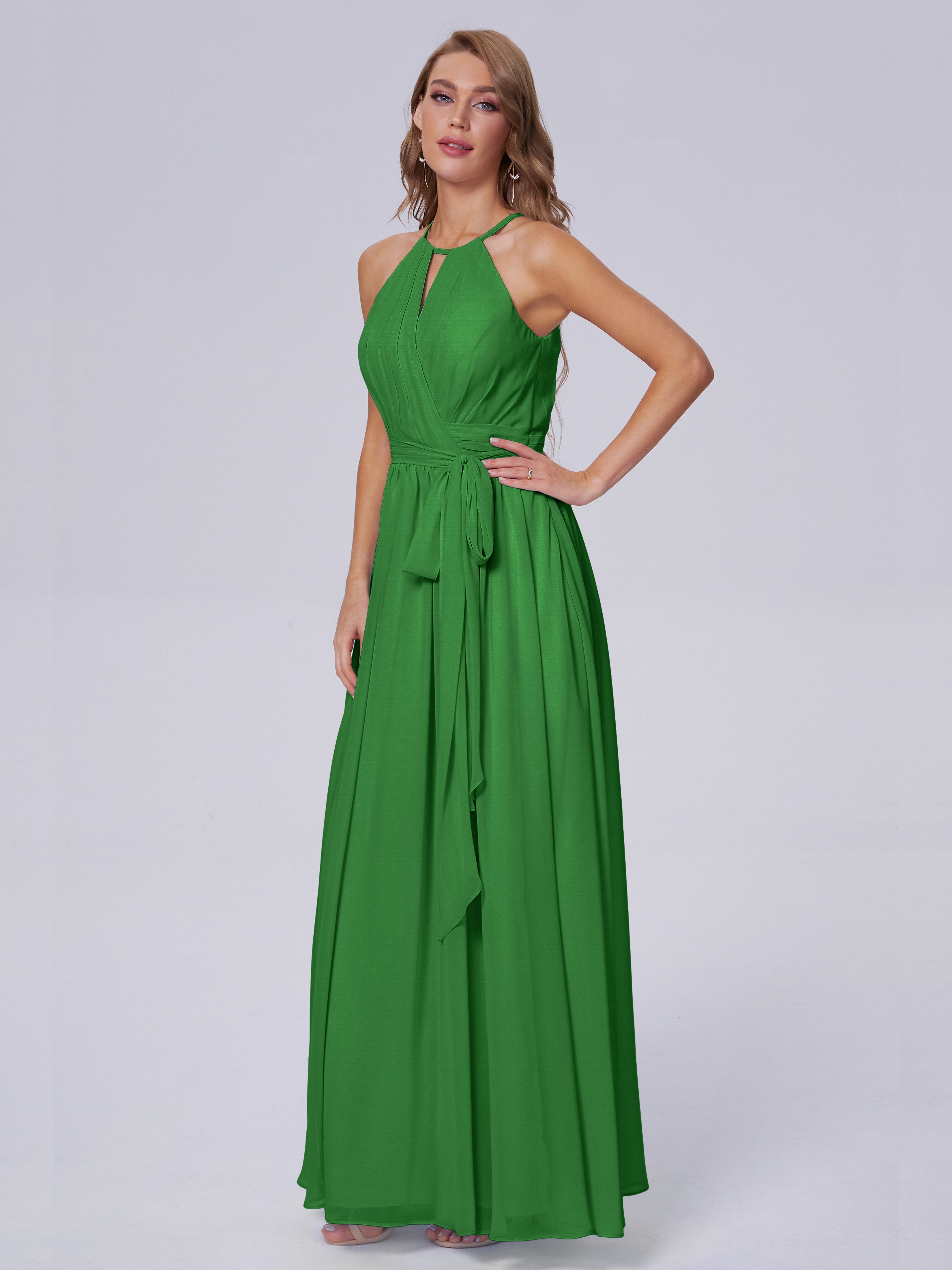 Robe De Demoiselle D Honneur Verte Brillante Licou Mousseline Robes Demoiselle D'Honneur