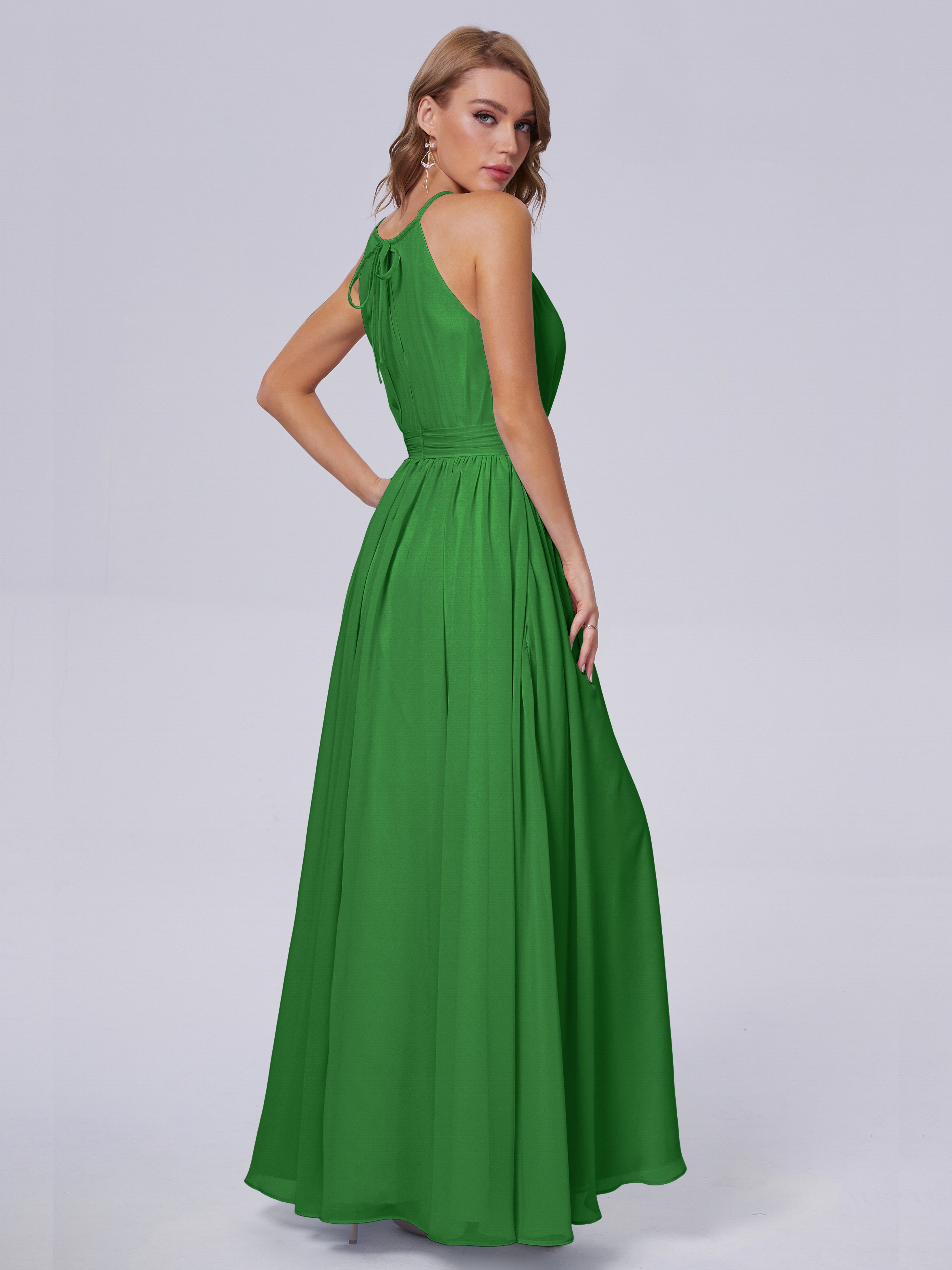 Robe De Demoiselle D Honneur Verte Brillante Licou Mousseline Robes Demoiselle D'Honneur