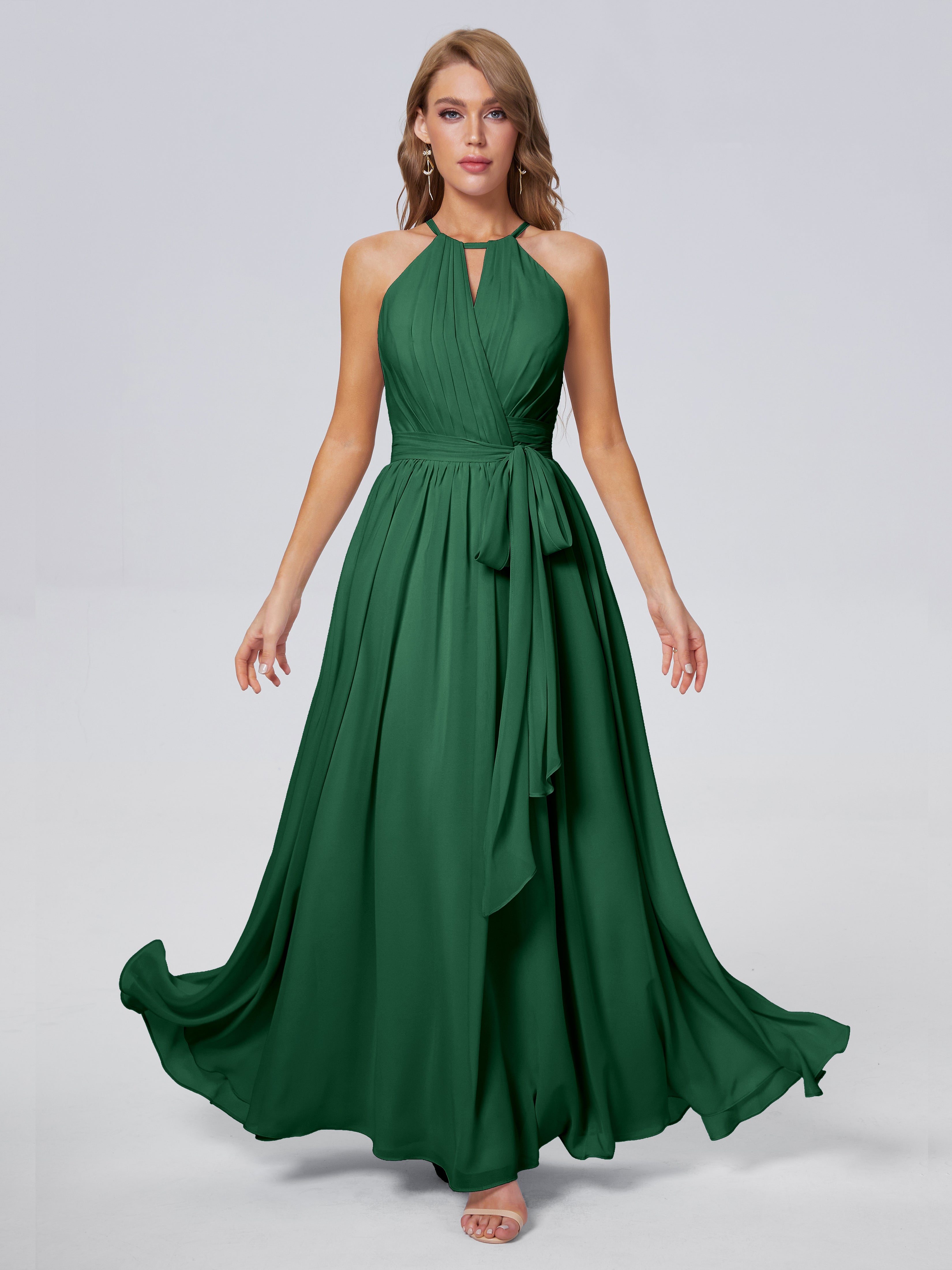 Robe Demoiselle D Honneur Vert Foncé Brillante Licou Mousseline Robes Demoiselle D'Honneur