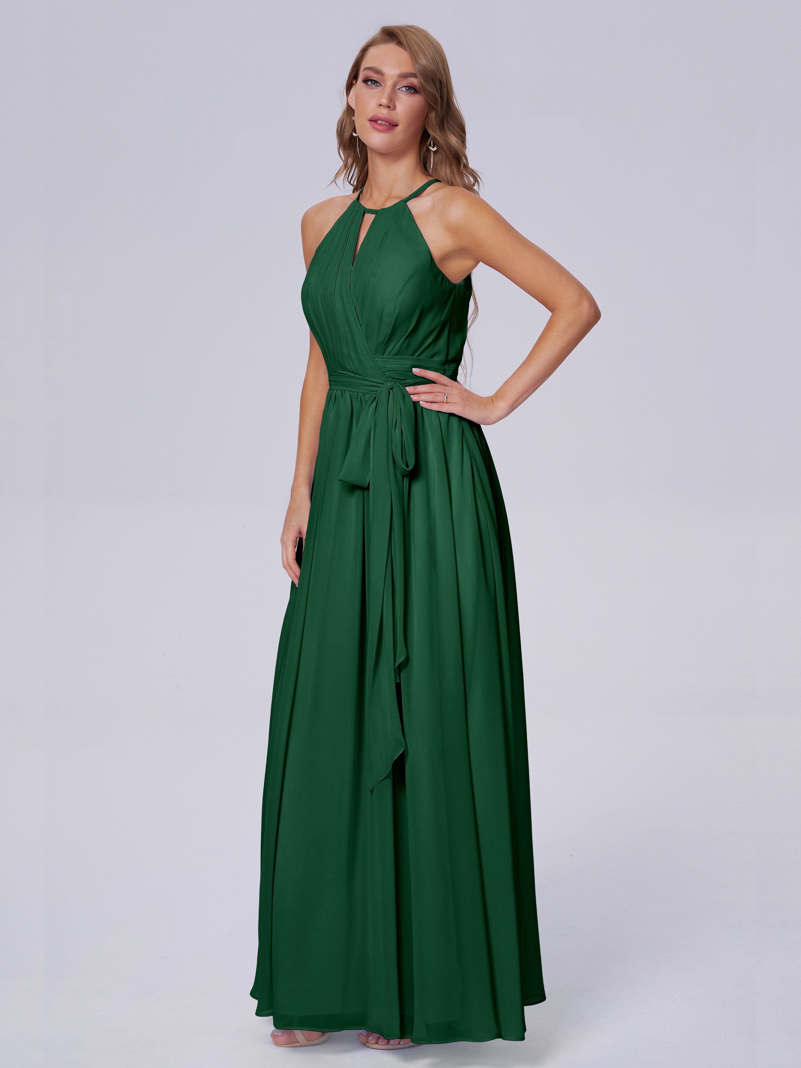 Robe Demoiselle D Honneur Vert Foncé Brillante Licou Mousseline Robes Demoiselle D'Honneur