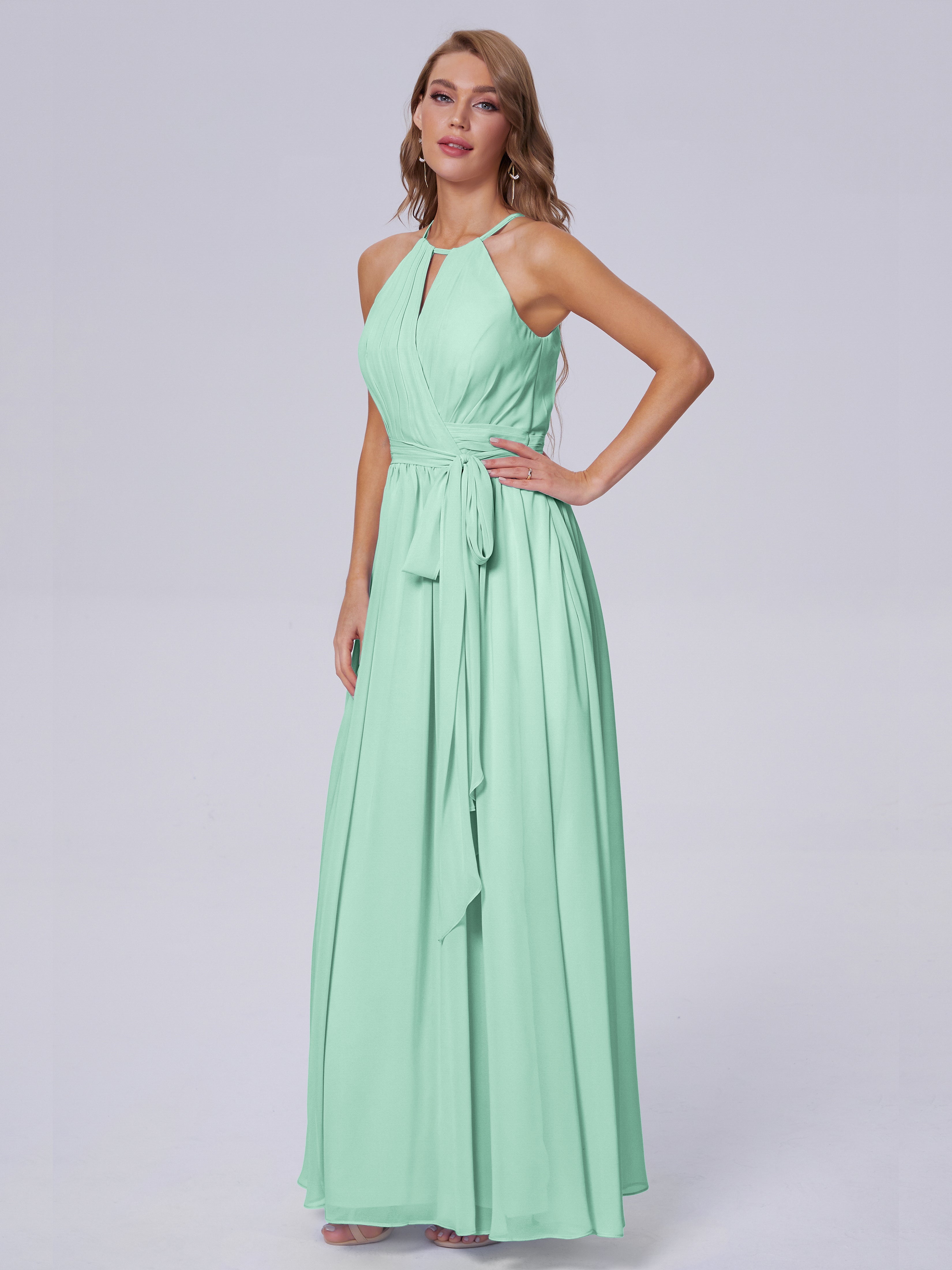 Robe Demoiselle D Honneur Menthe Brillante Licou Mousseline Robes Demoiselle D'Honneur