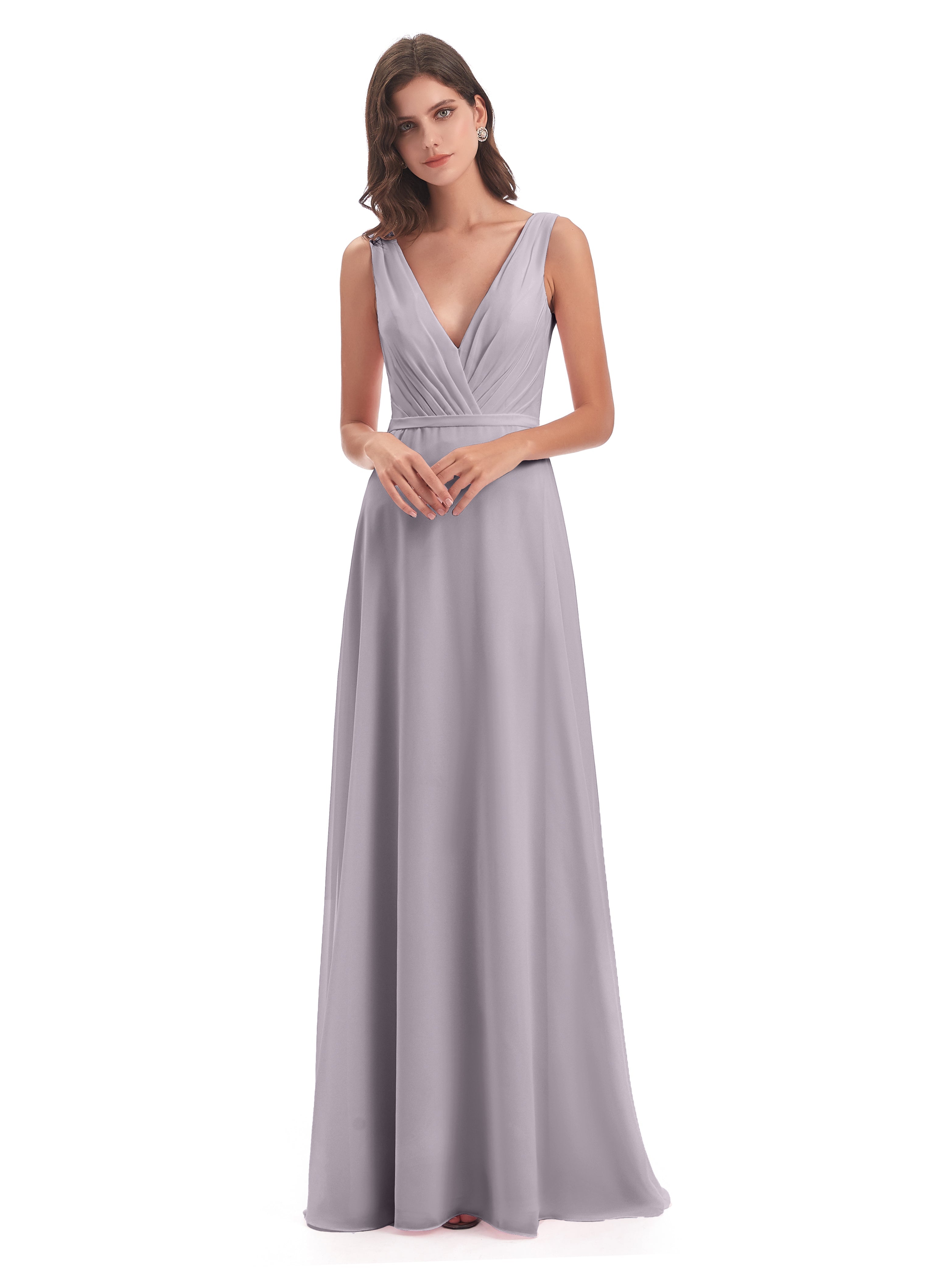 Robes De Demoiselle D'Honneur Crépuscule Col V Mousseline Longue Robes Demoiselle D'Honneur