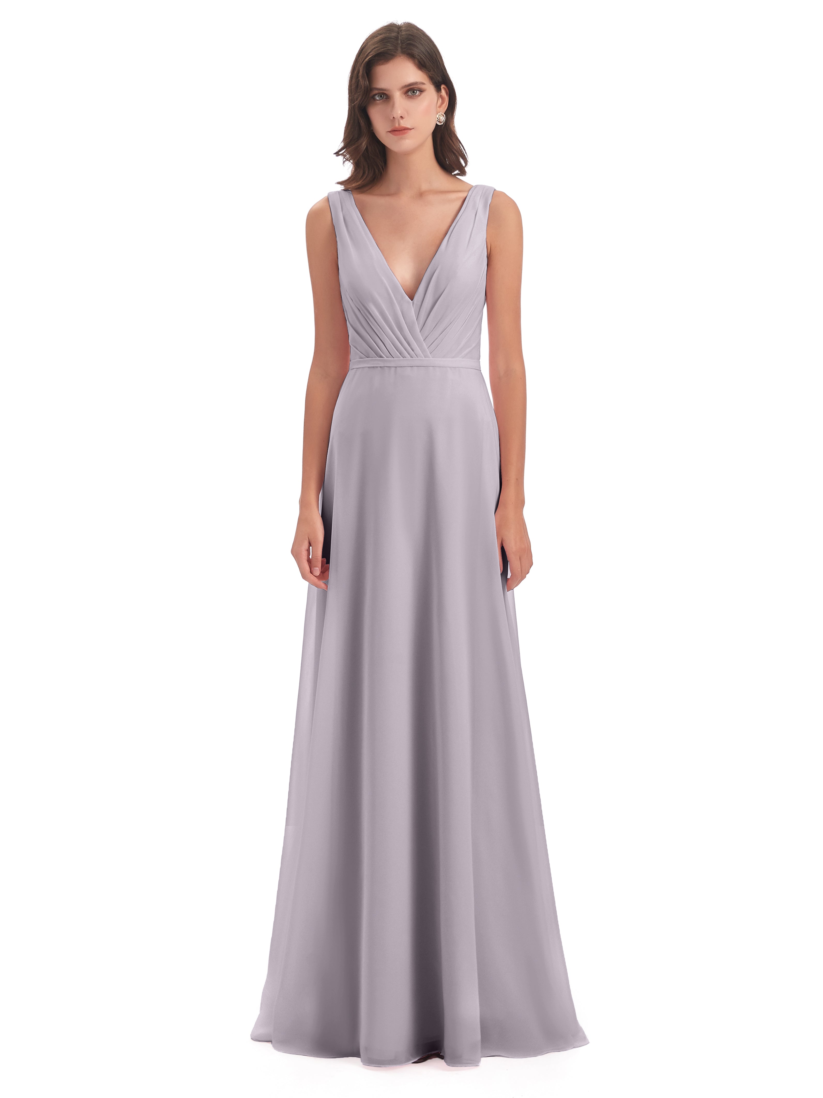 Robes De Demoiselle D'Honneur Crépuscule Col V Mousseline Longue Robes Demoiselle D'Honneur