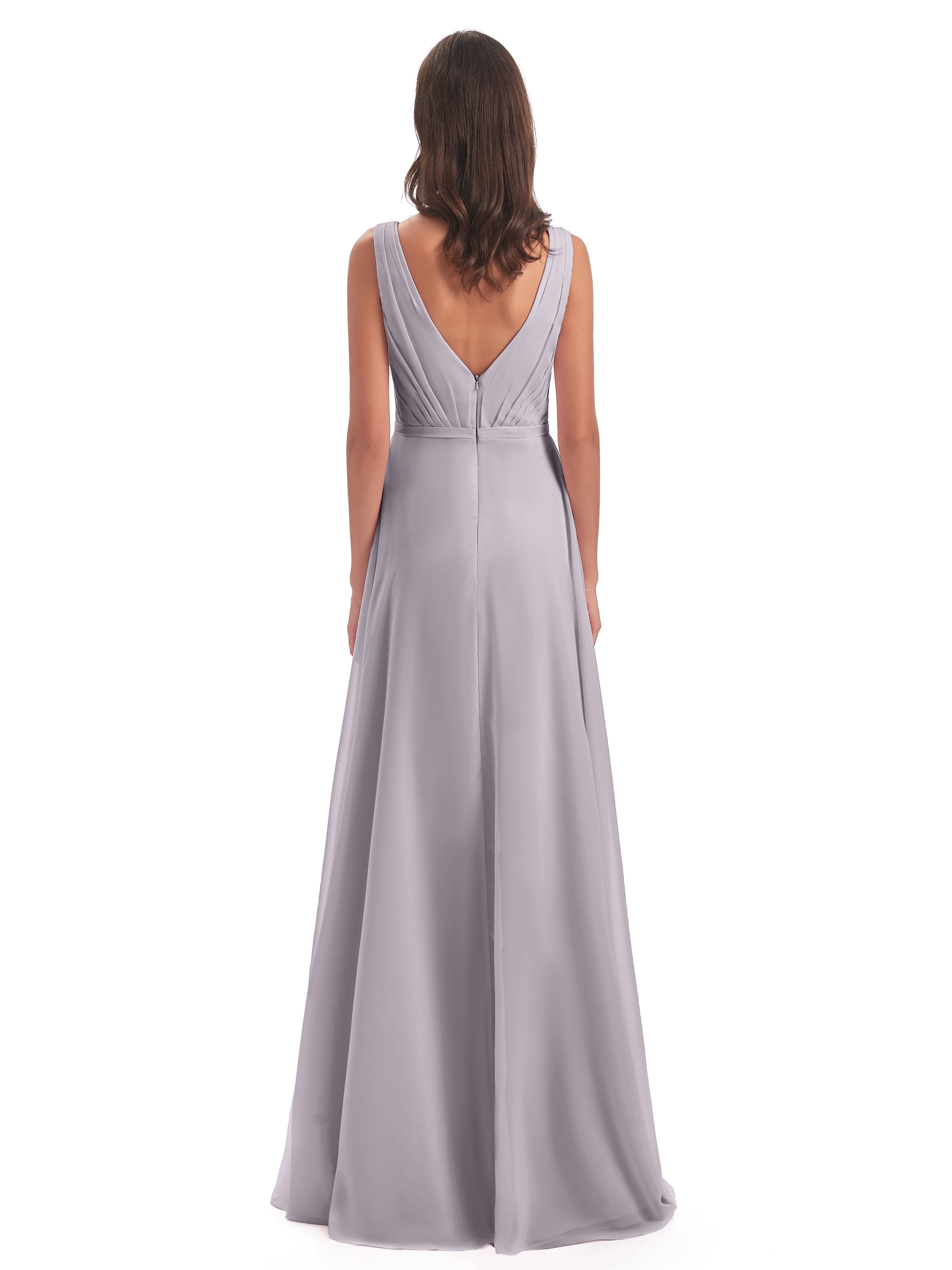 Robes De Demoiselle D'Honneur Crépuscule Col V Mousseline Longue Robes Demoiselle D'Honneur