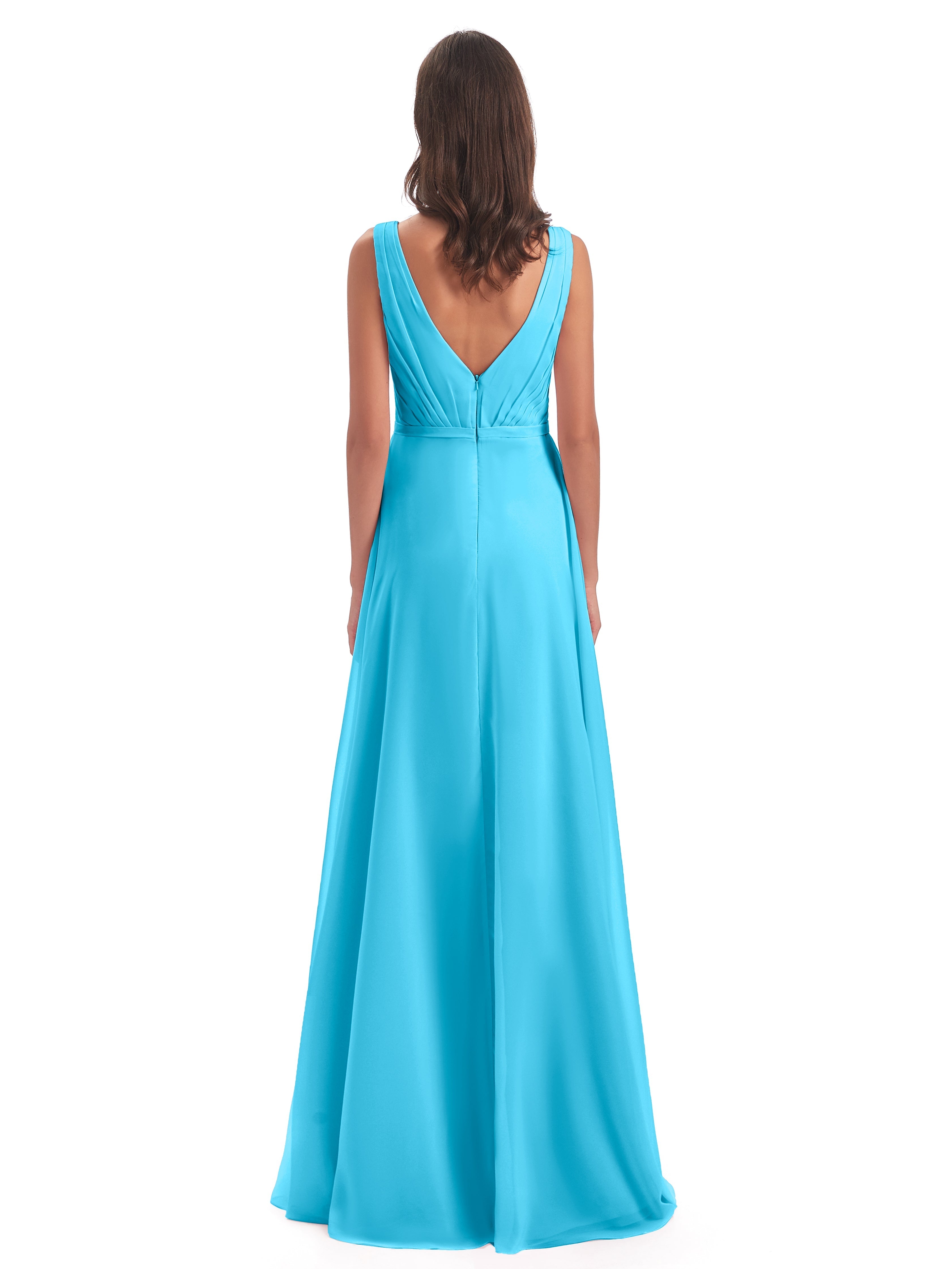 Robe De Demoiselle D'Honneur En Piscine Col V Mousseline Longue Robes Demoiselle D'Honneur
