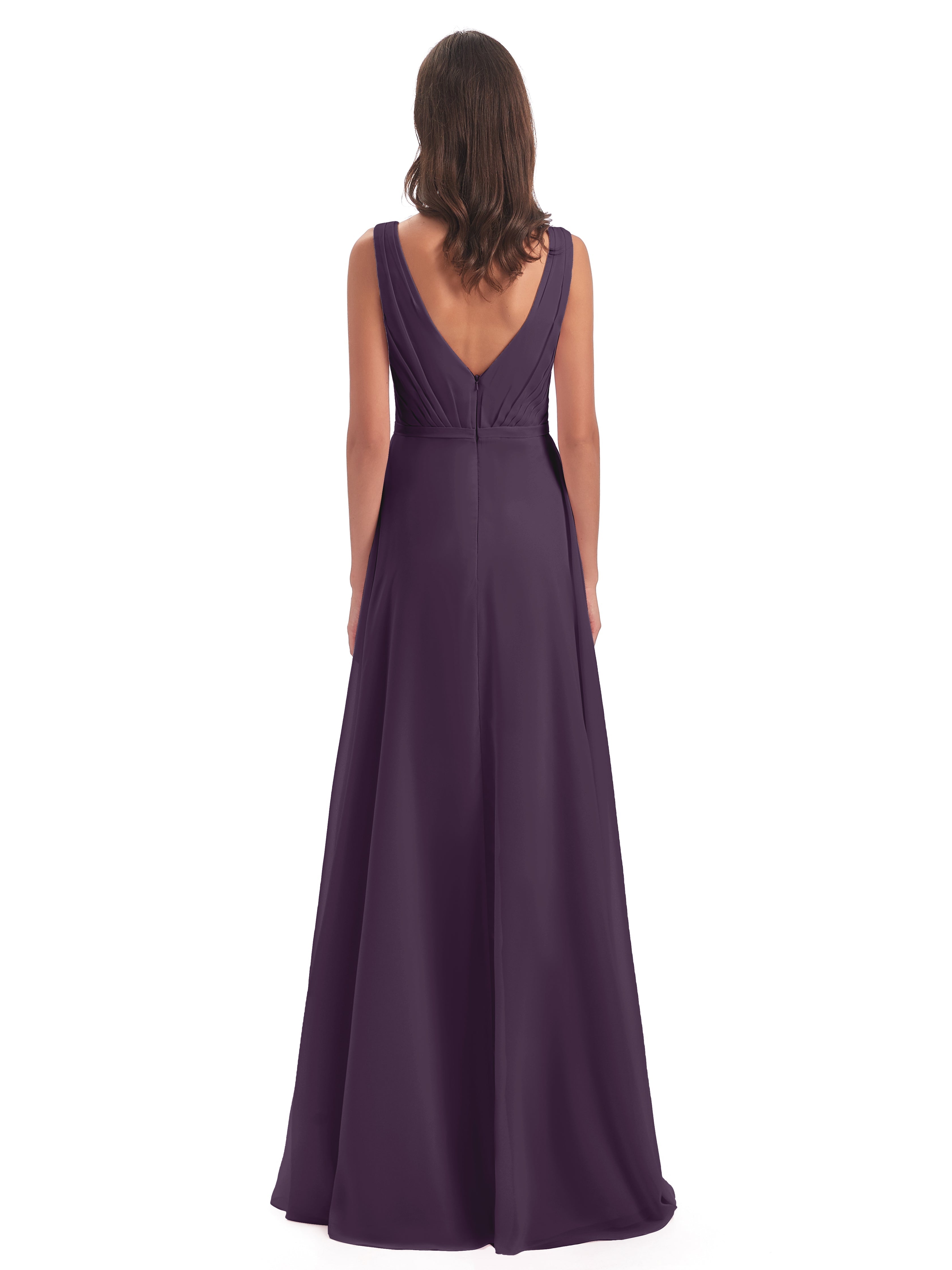 Robe De Demoiselle D'Honneur En Plum Col V Mousseline Longue Robes Demoiselle D'Honneur