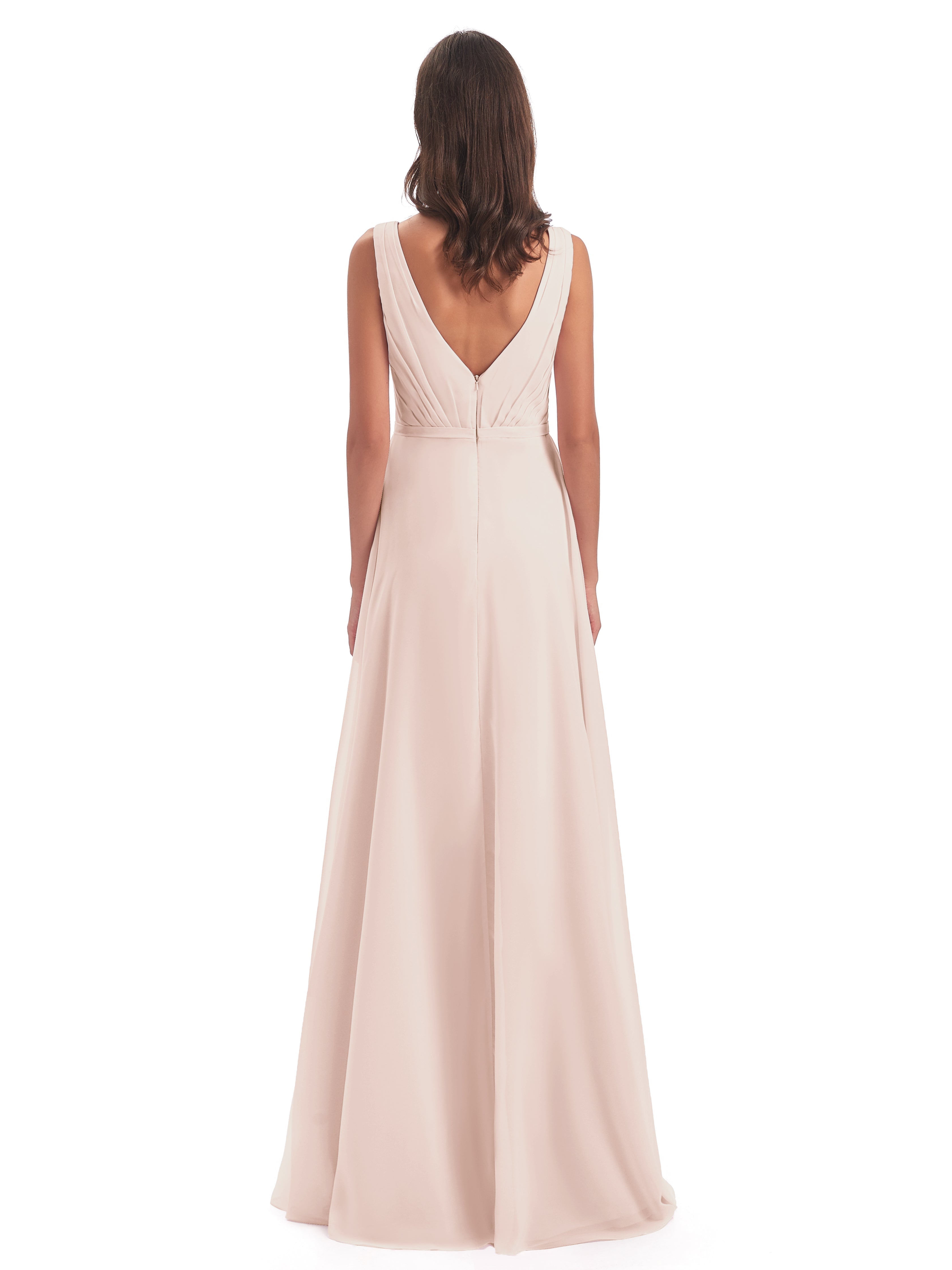 Robe De Demoiselle D'Honneur En Perles Col V Mousseline Longue Robes Demoiselle D'Honneur