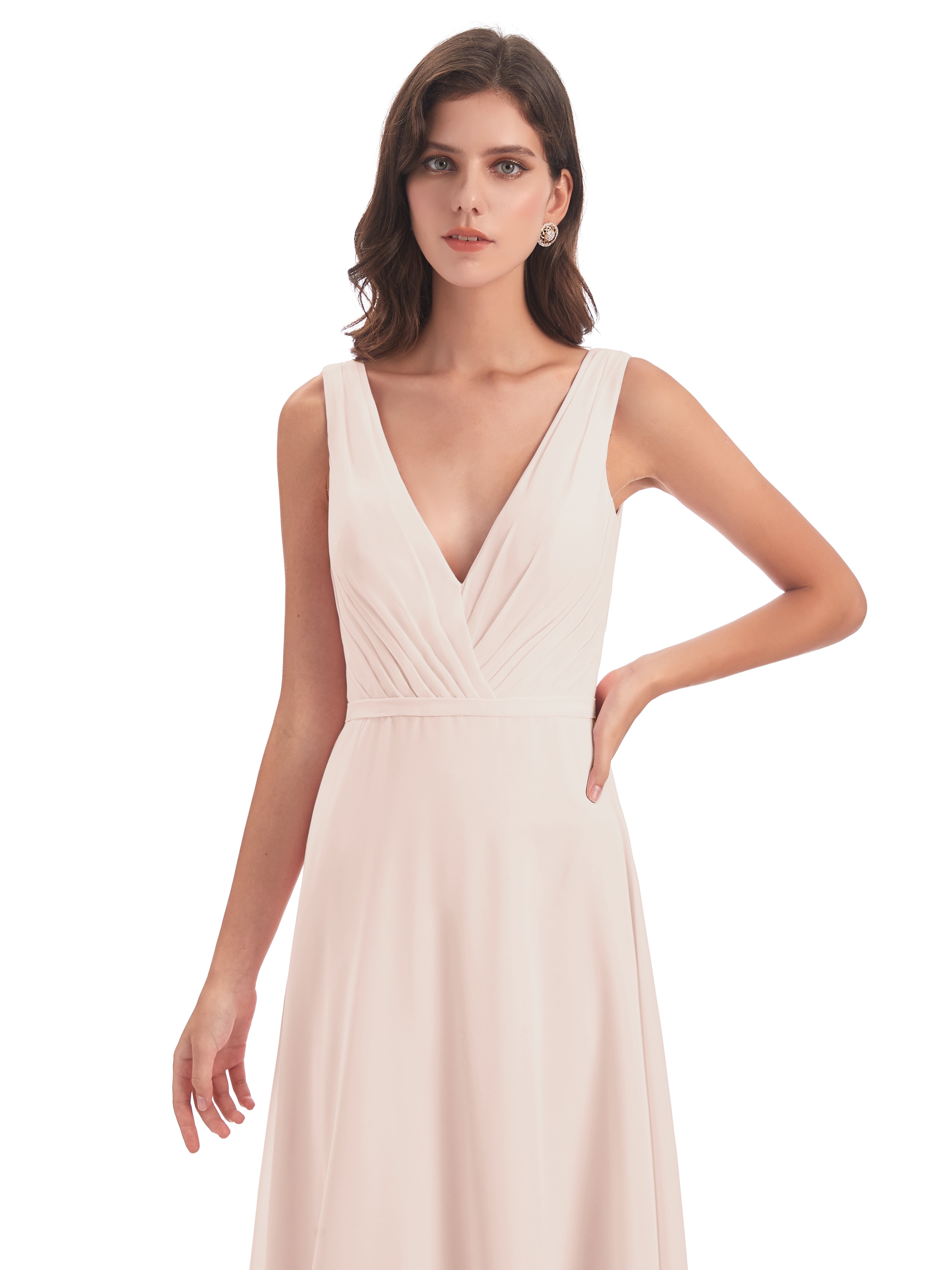 Robe De Demoiselle D'Honneur En Perles Col V Mousseline Longue Robes Demoiselle D'Honneur