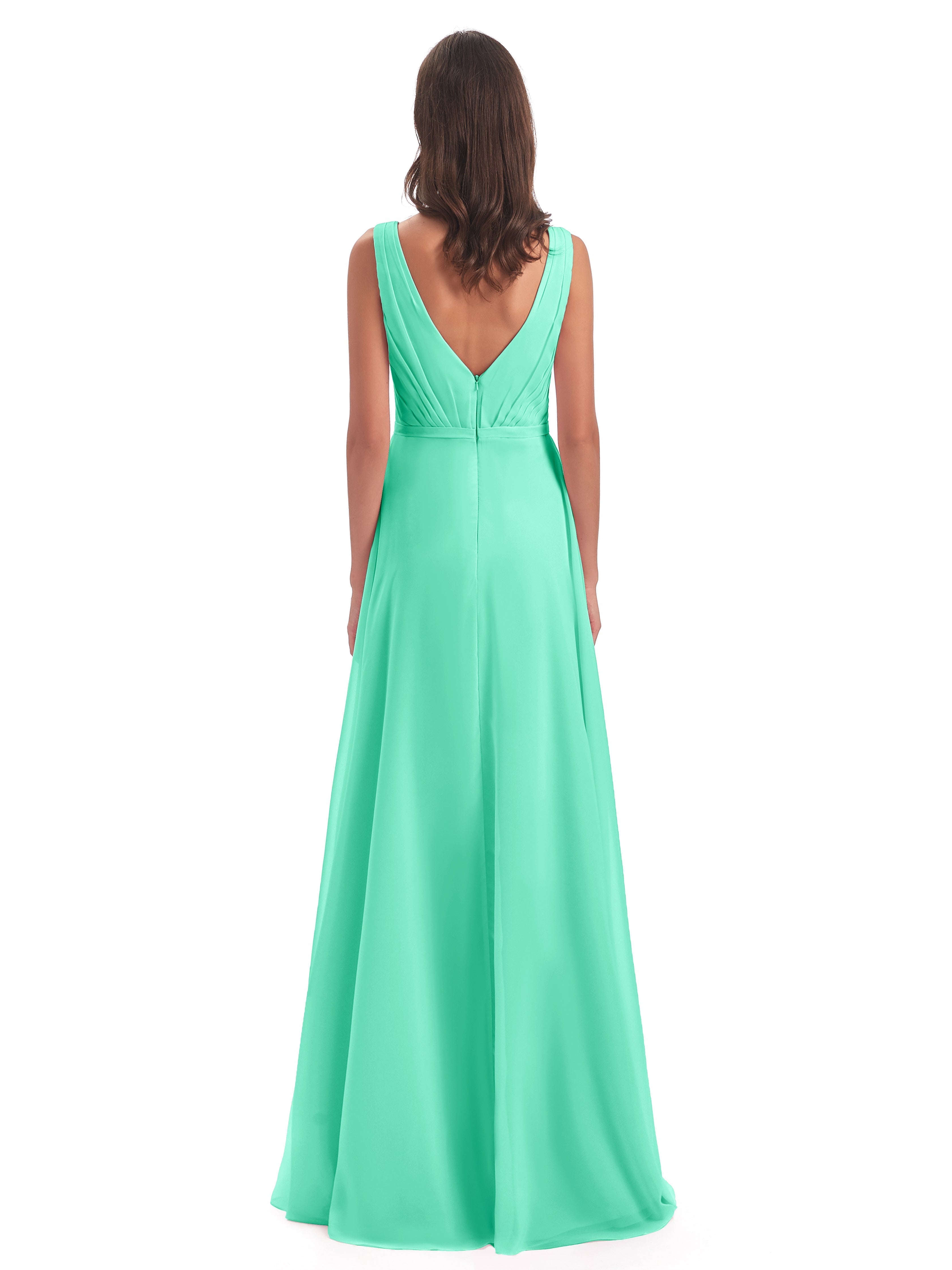 Robe Demoiselle D Honneur Bleu Turquoise Col V Mousseline Longue Robes Demoiselle D'Honneur