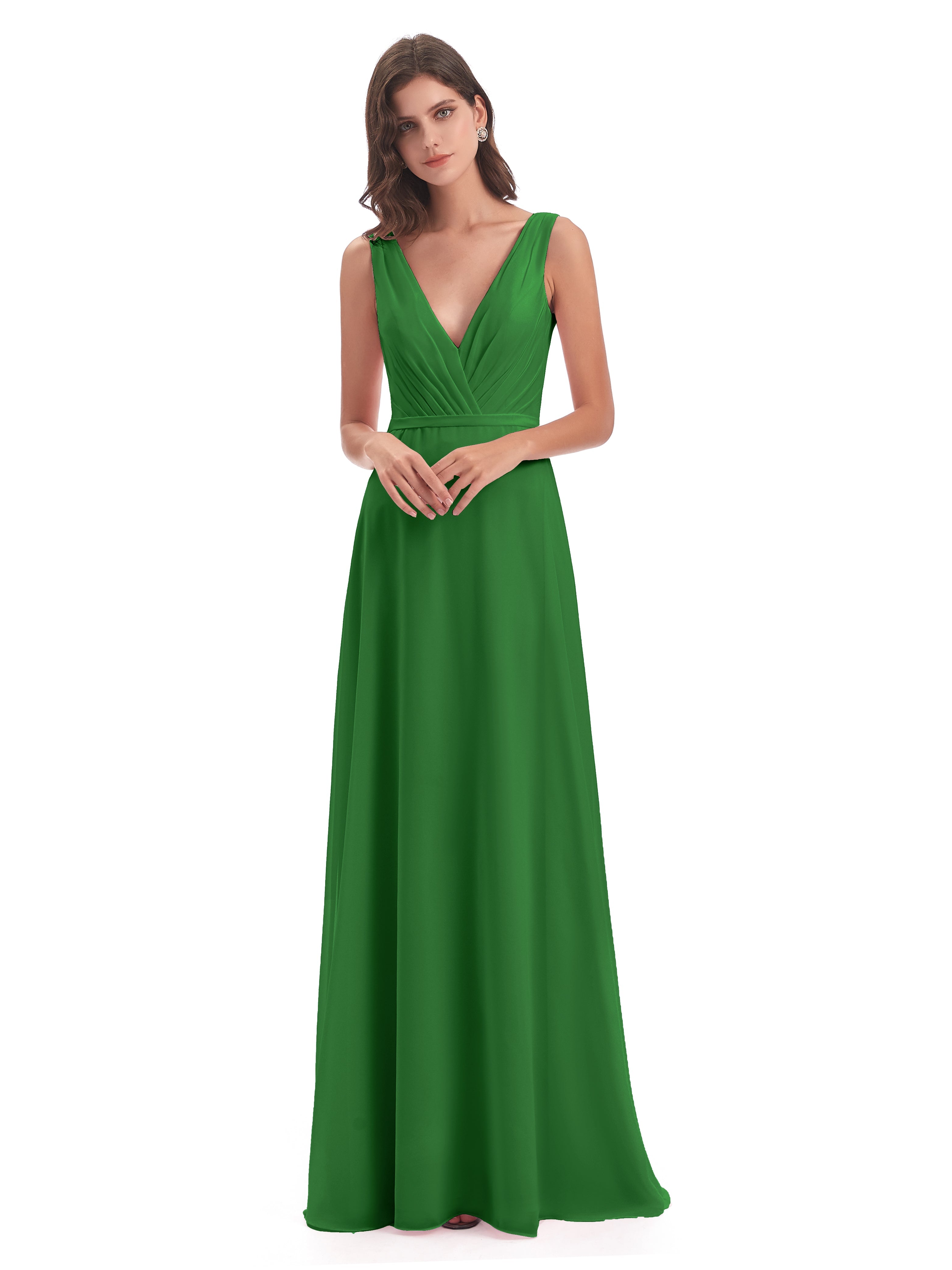 Robe Demoiselle Dhonneur Verte Col V Mousseline Longue Robes Demoiselle D'Honneur