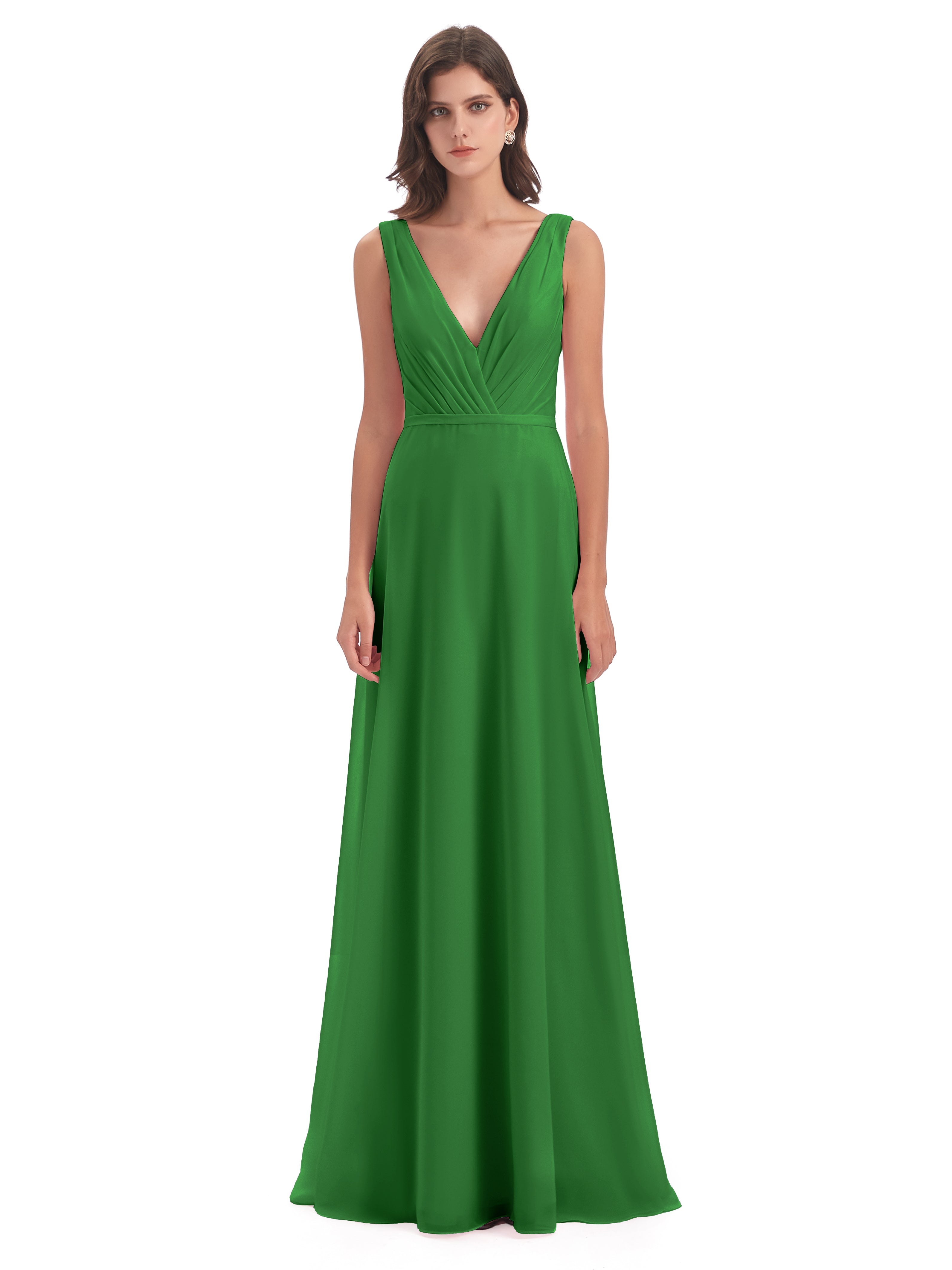 Robe Demoiselle Dhonneur Verte Col V Mousseline Longue Robes Demoiselle D'Honneur