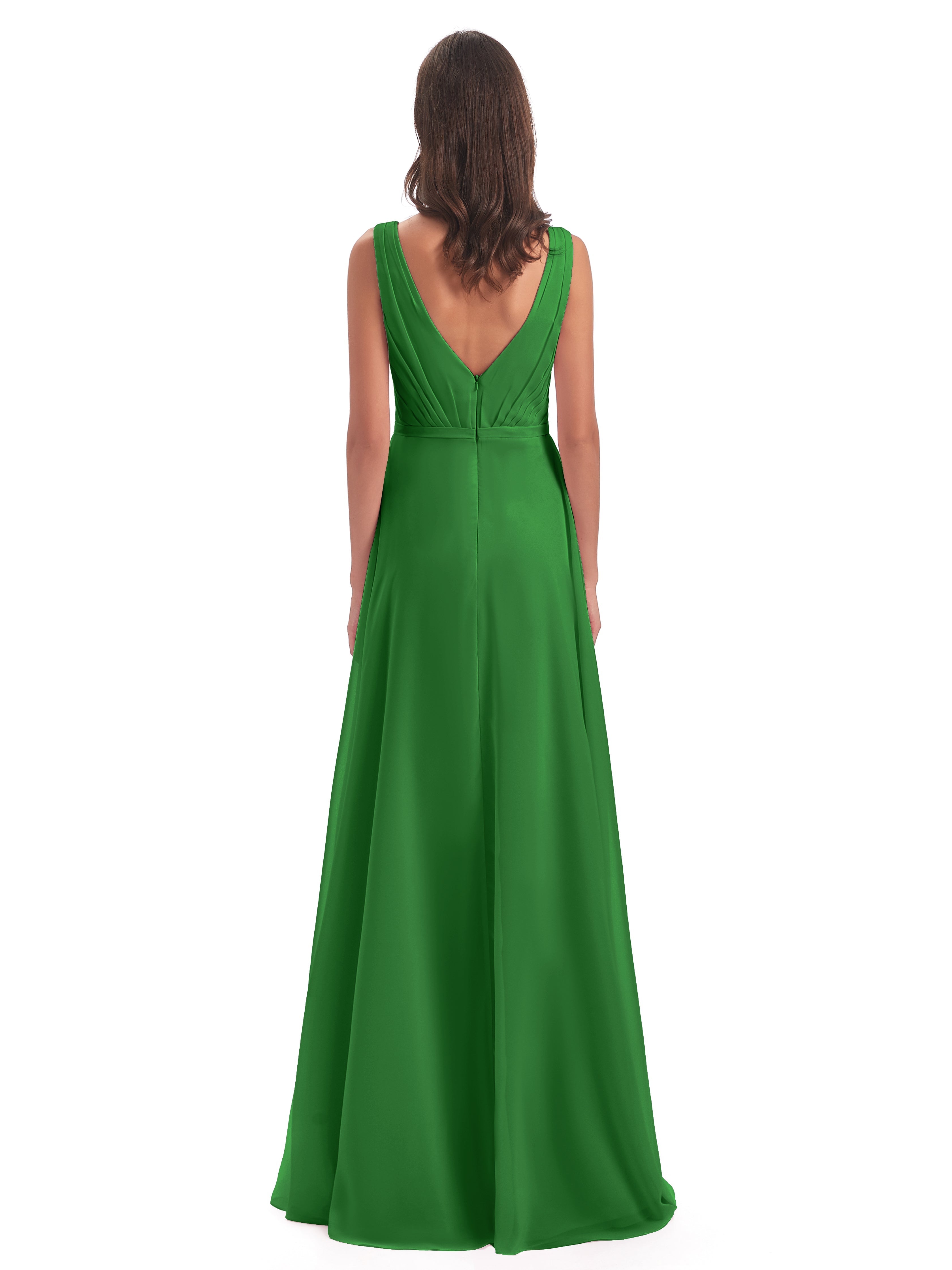 Robe Demoiselle Dhonneur Verte Col V Mousseline Longue Robes Demoiselle D'Honneur