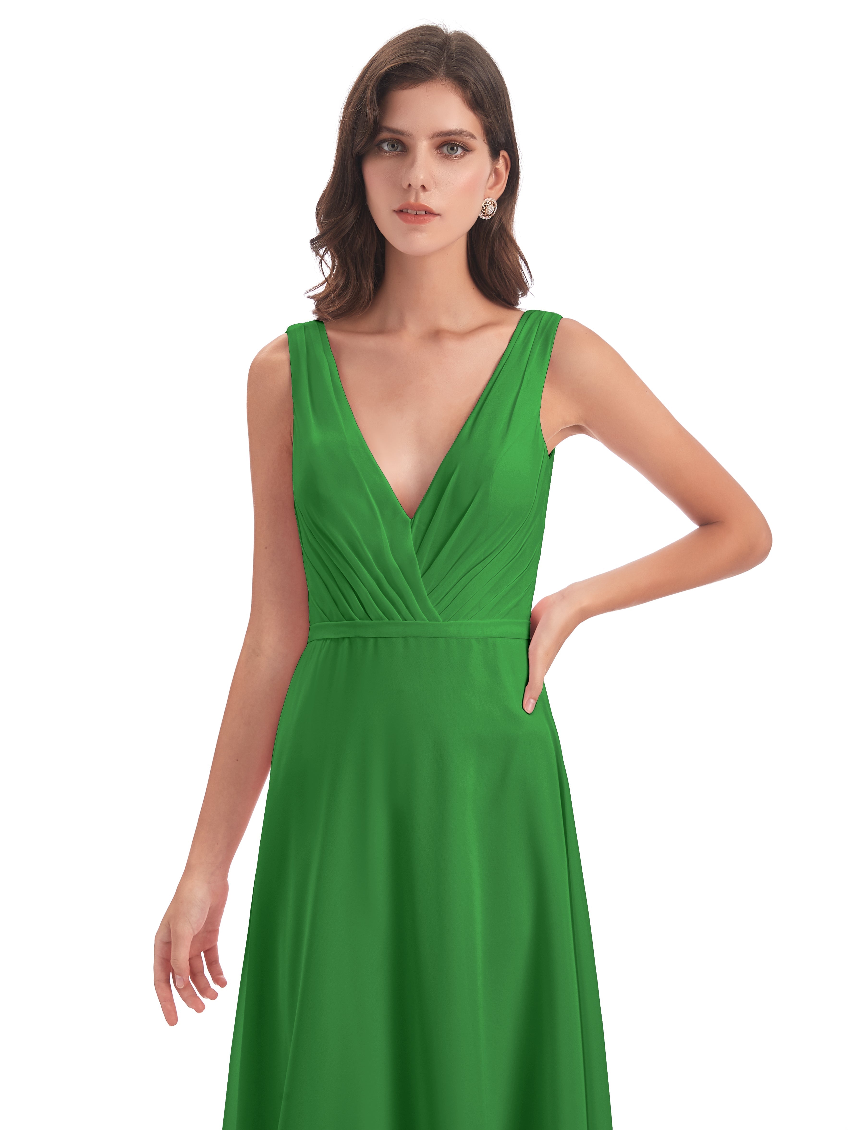 Robe Demoiselle Dhonneur Verte Col V Mousseline Longue Robes Demoiselle D'Honneur