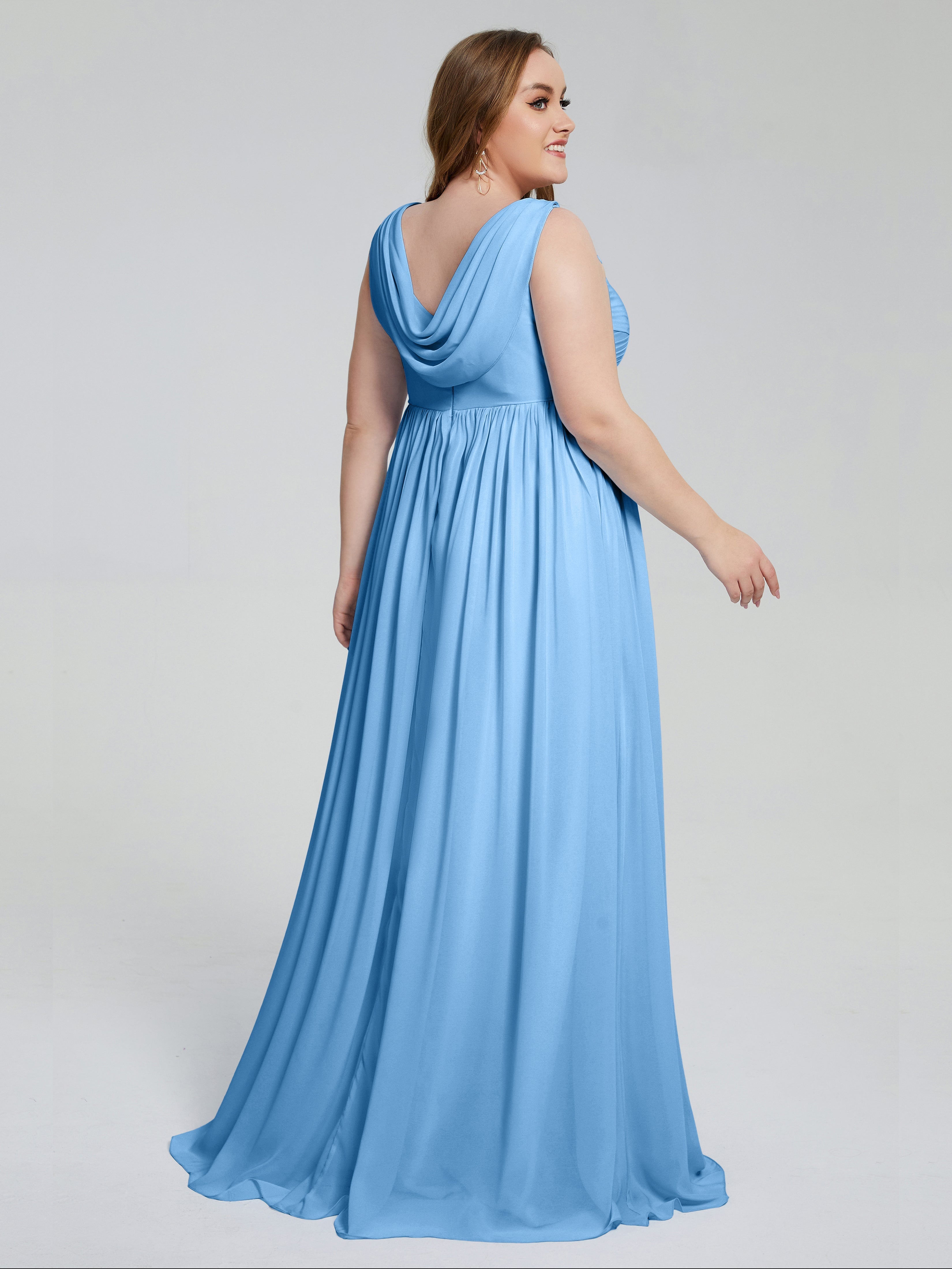Robe De Demoiselle D Honneur Bleue Bretelles Col V Mousseline Robes Demoiselle D'Honneur Grande Taille