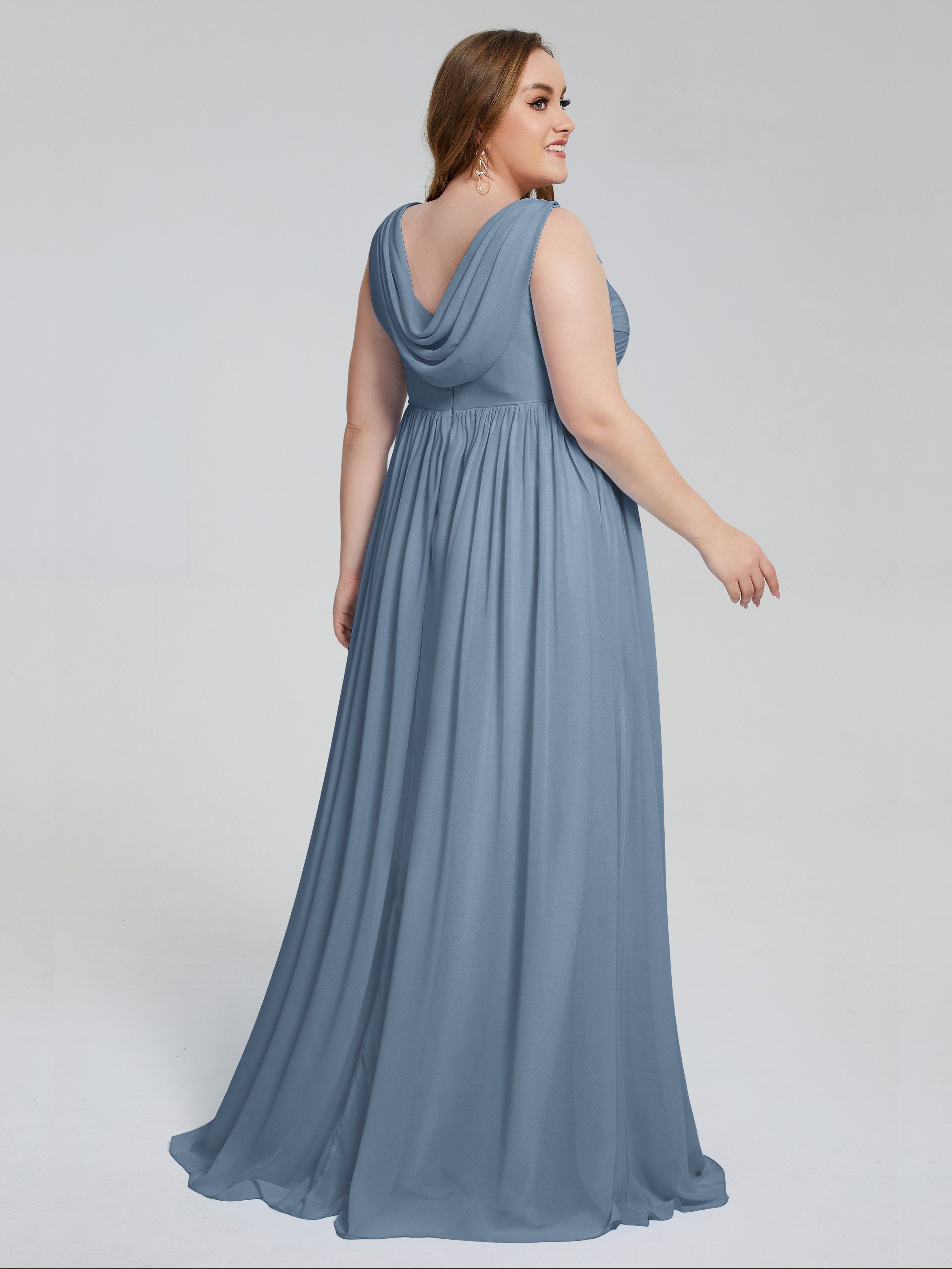 Robes De Demoiselle D'Honneur Bleu De Schiste Bretelles Col V Mousseline Robes Demoiselle D'Honneur Grande Taille