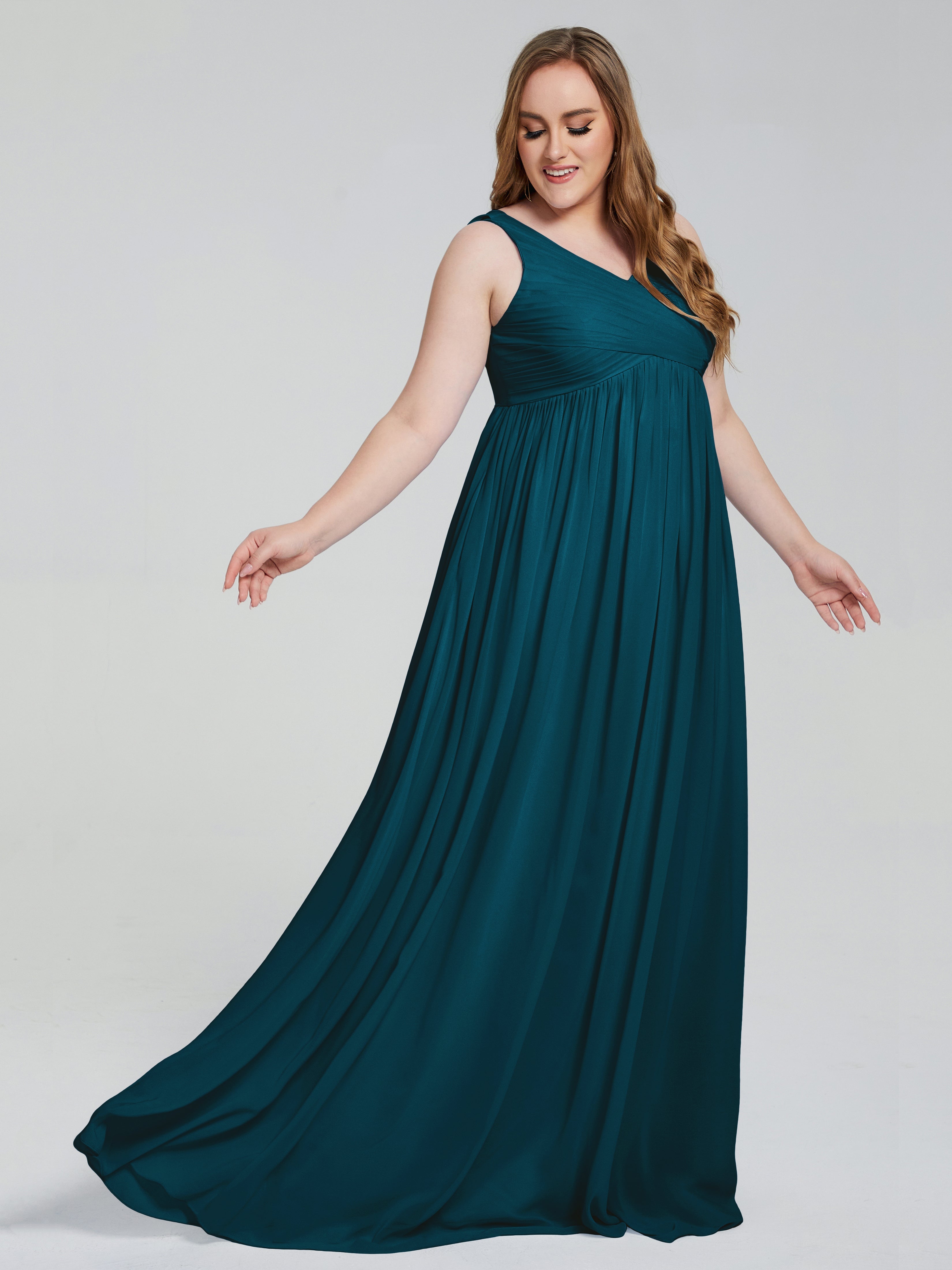 Robe De Demoiselle D'Honneur Bleu Encre Bretelles Col V Mousseline Robes Demoiselle D'Honneur Grande Taille