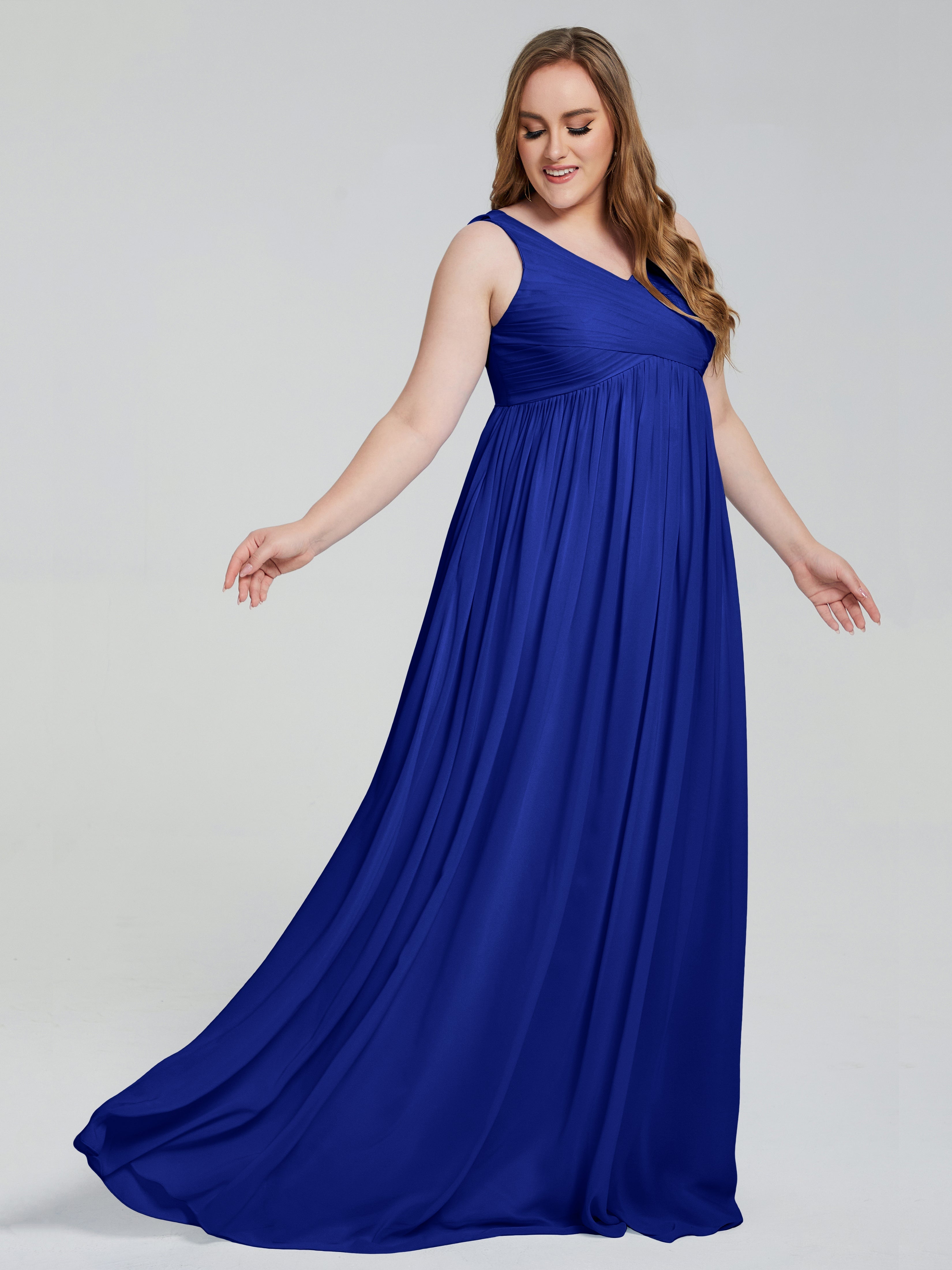 Robe Demoiselle D Honneur Bleue Roi Bretelles Col V Mousseline Robes Demoiselle D'Honneur Grande Taille