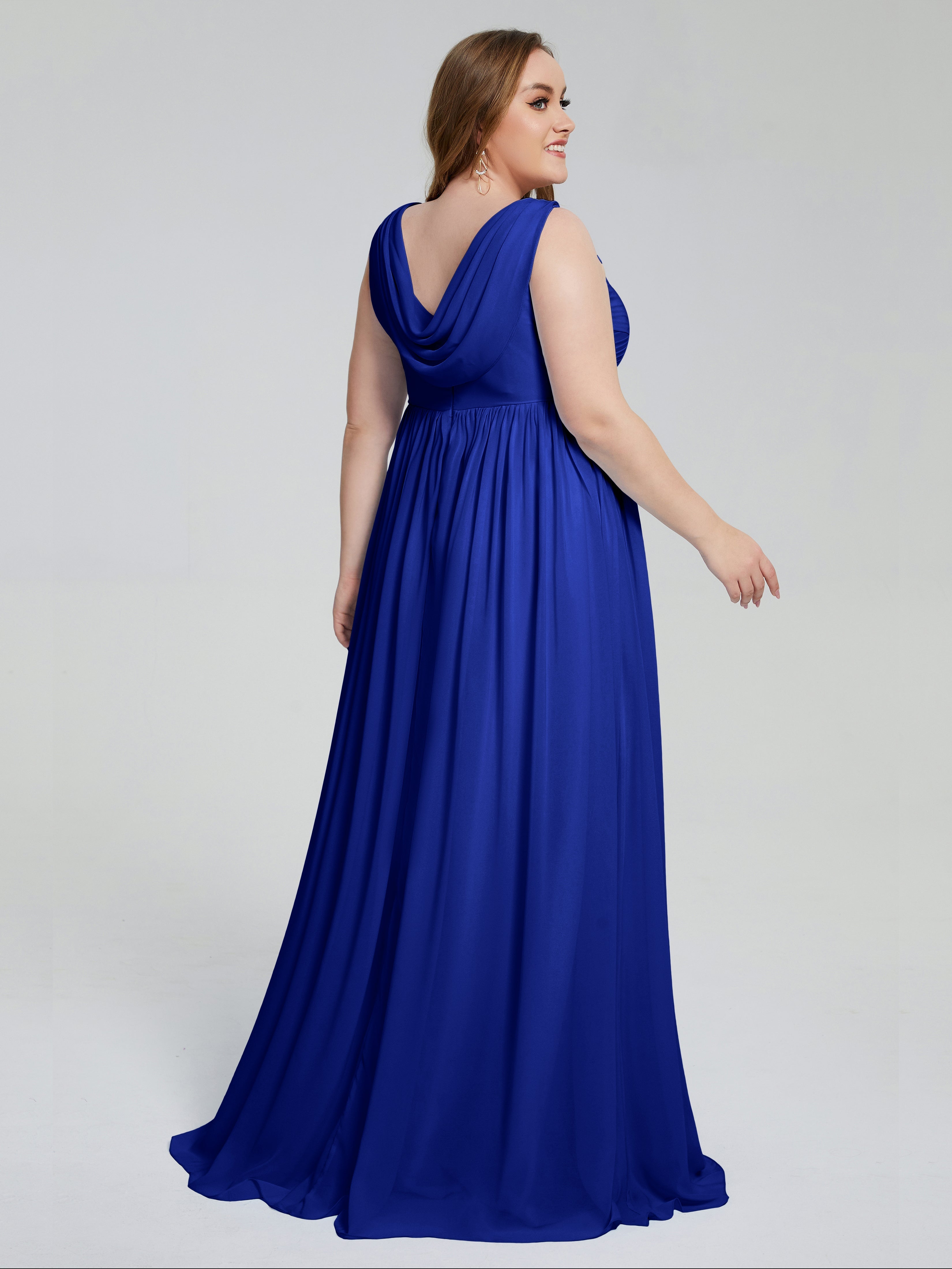 Robe Demoiselle D Honneur Bleue Roi Bretelles Col V Mousseline Robes Demoiselle D'Honneur Grande Taille