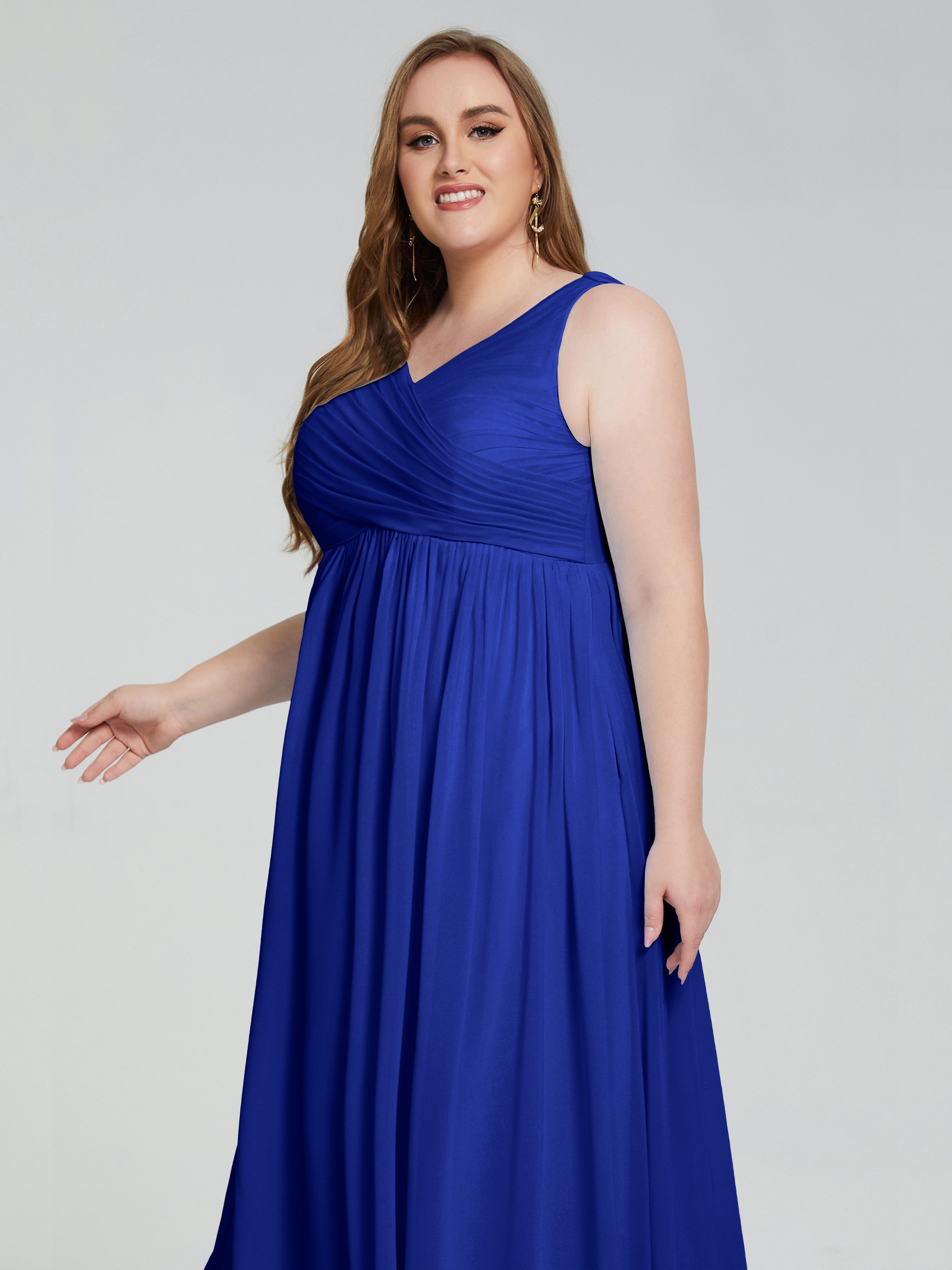 Robe Demoiselle D Honneur Bleue Roi Bretelles Col V Mousseline Robes Demoiselle D'Honneur Grande Taille
