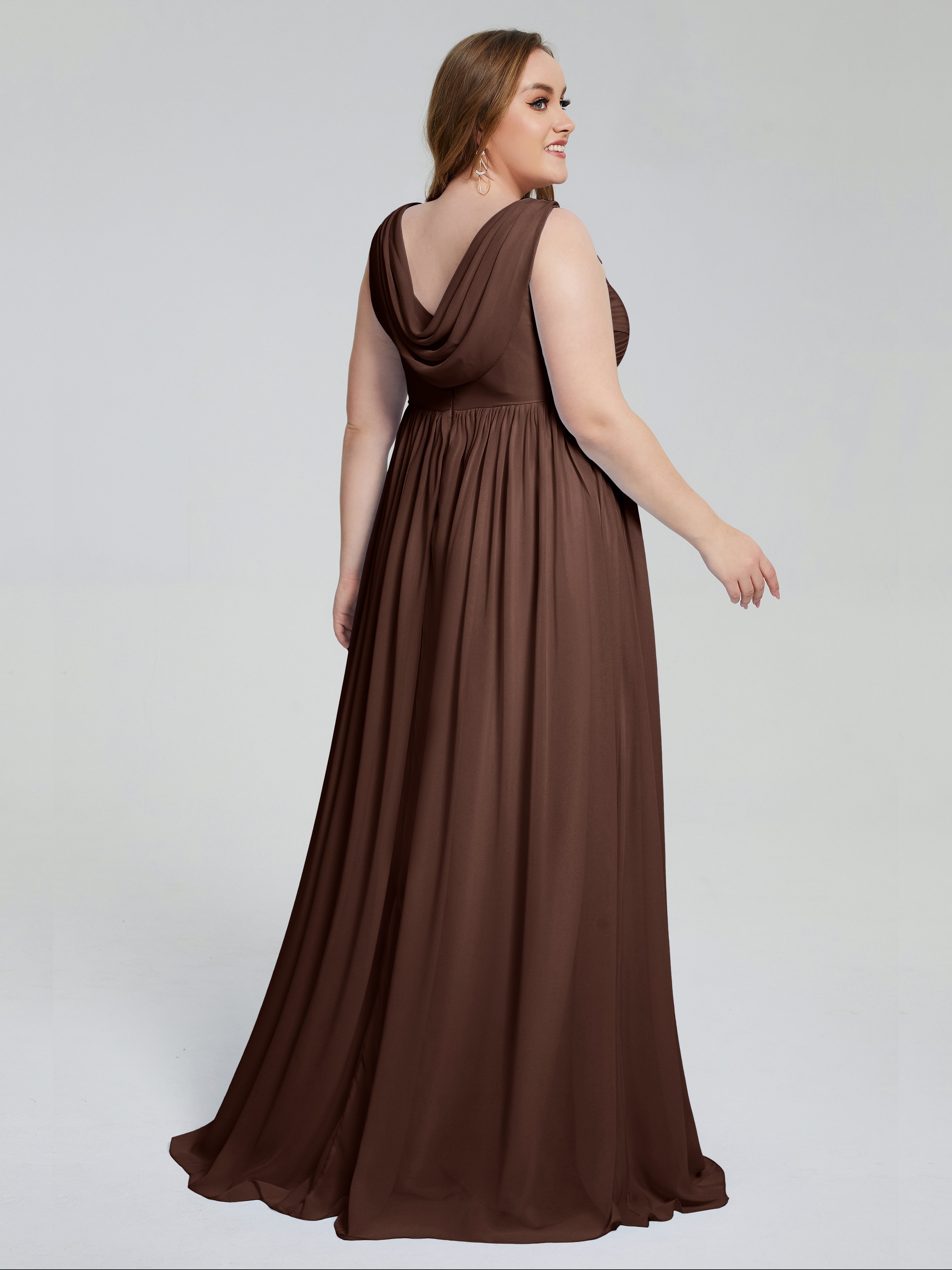 Robe Demoiselle D Honneur Marron Chocolat Bretelles Col V Mousseline Robes Demoiselle D'Honneur Grande Taille