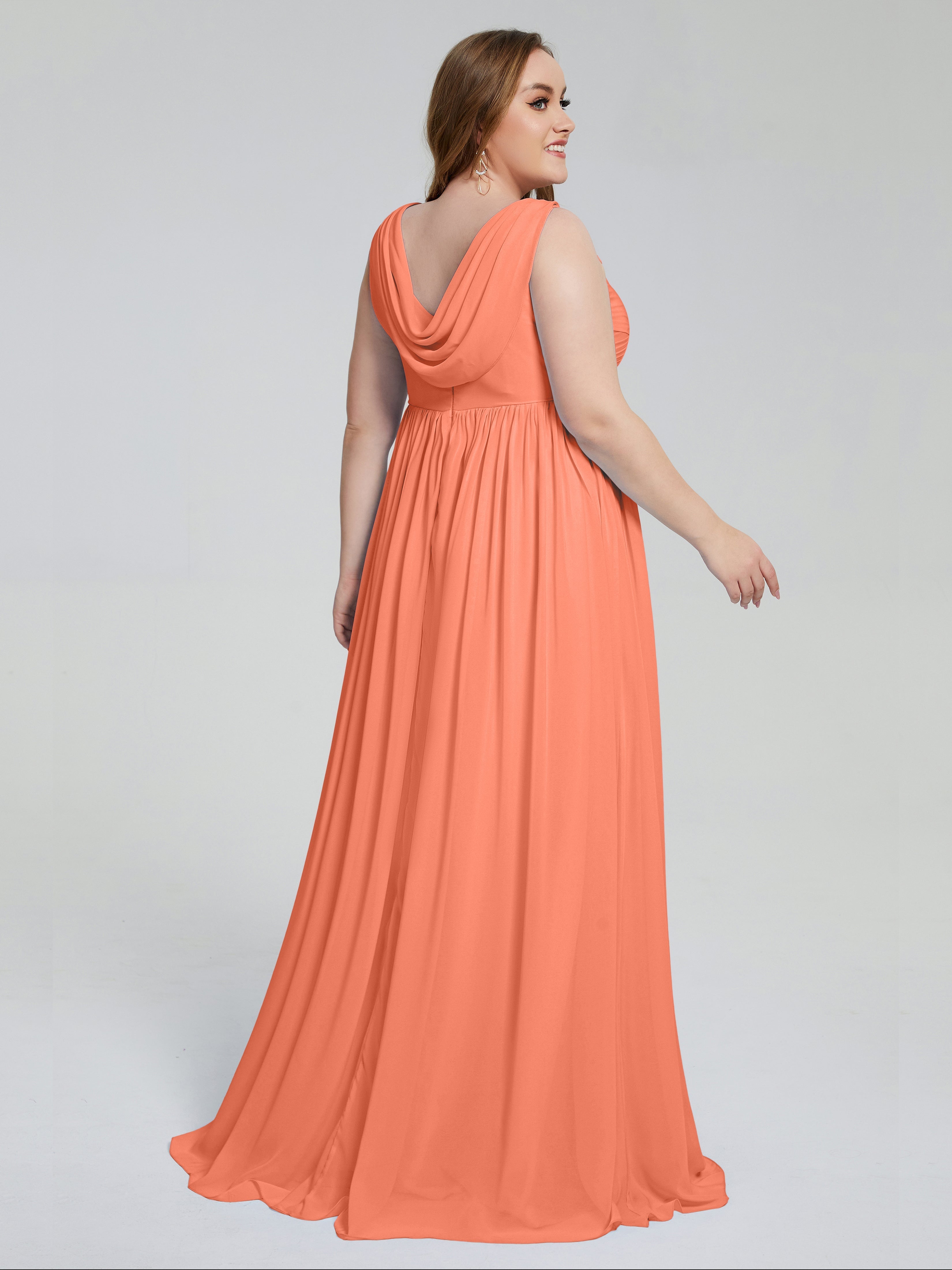 Robes De Demoiselle D'Honneur Coucher De Soleil Bretelles Col V Mousseline Robes Demoiselle D'Honneur Grande Taille