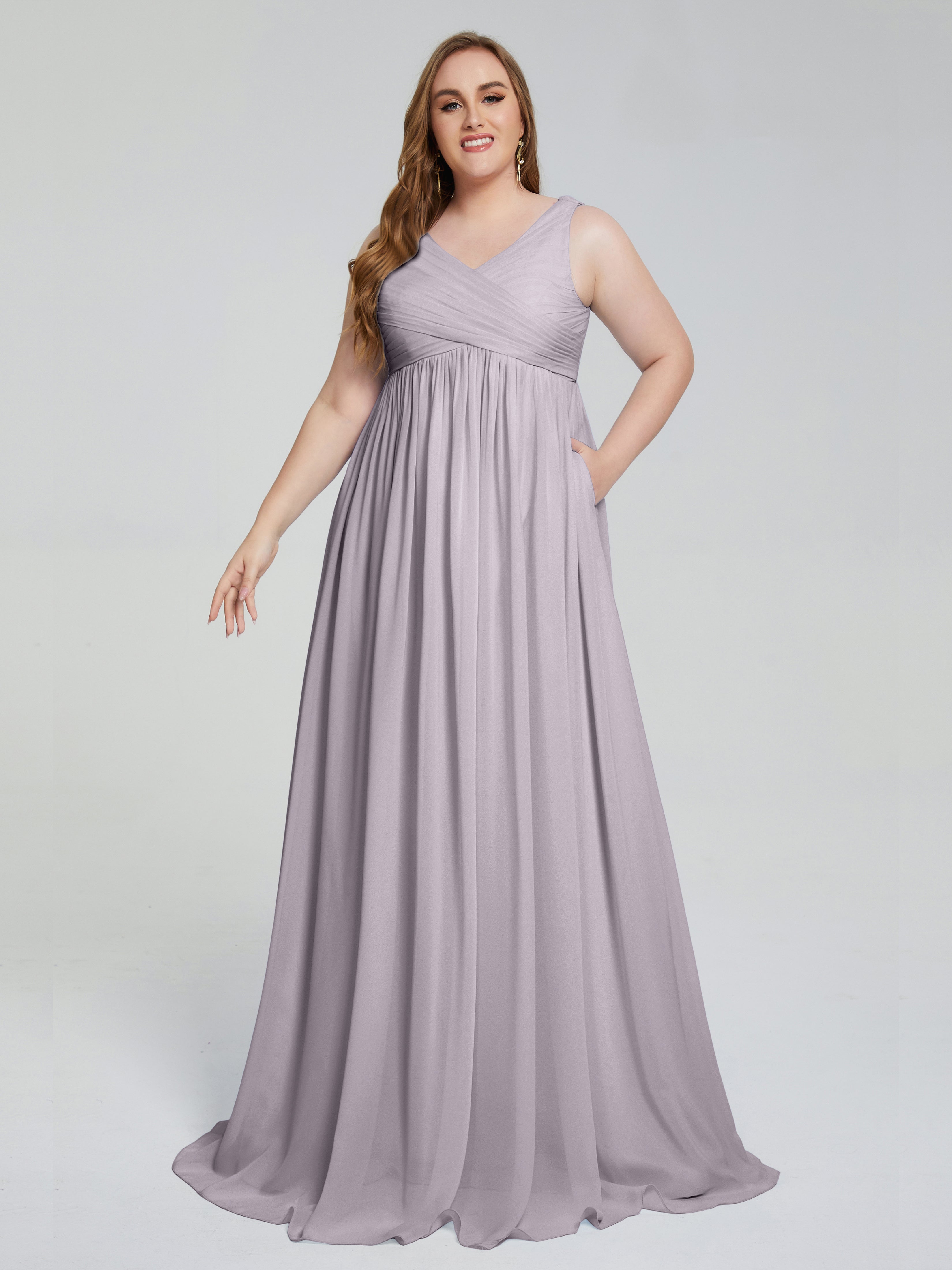 Robes De Demoiselle D'Honneur Crépuscule Bretelles Col V Mousseline Robes Demoiselle D'Honneur Grande Taille