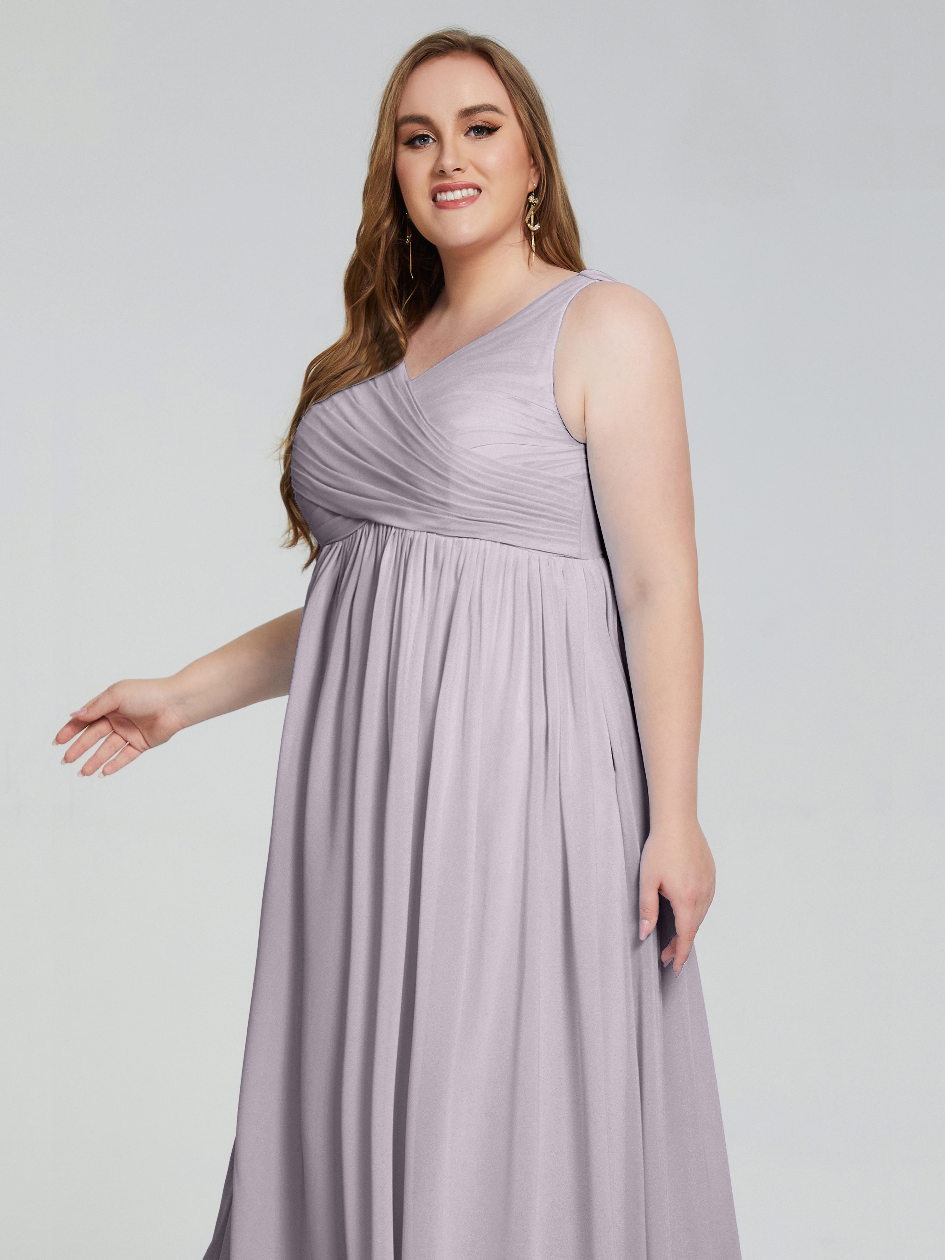 Robes De Demoiselle D'Honneur Crépuscule Bretelles Col V Mousseline Robes Demoiselle D'Honneur Grande Taille