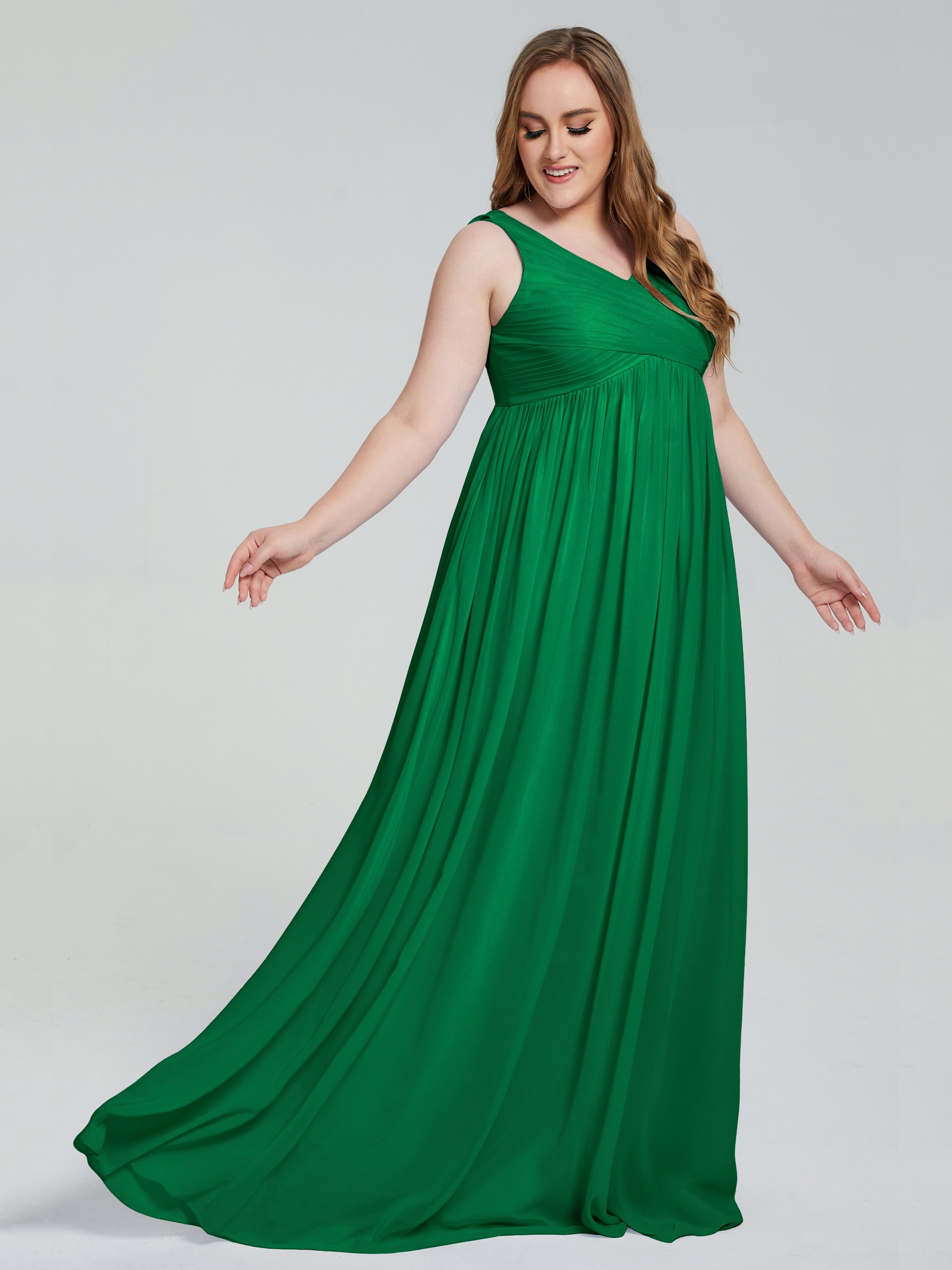 Demoiselle D Honneur Vert Émeraude Bretelles Col V Mousseline Robes Demoiselle D'Honneur Grande Taille